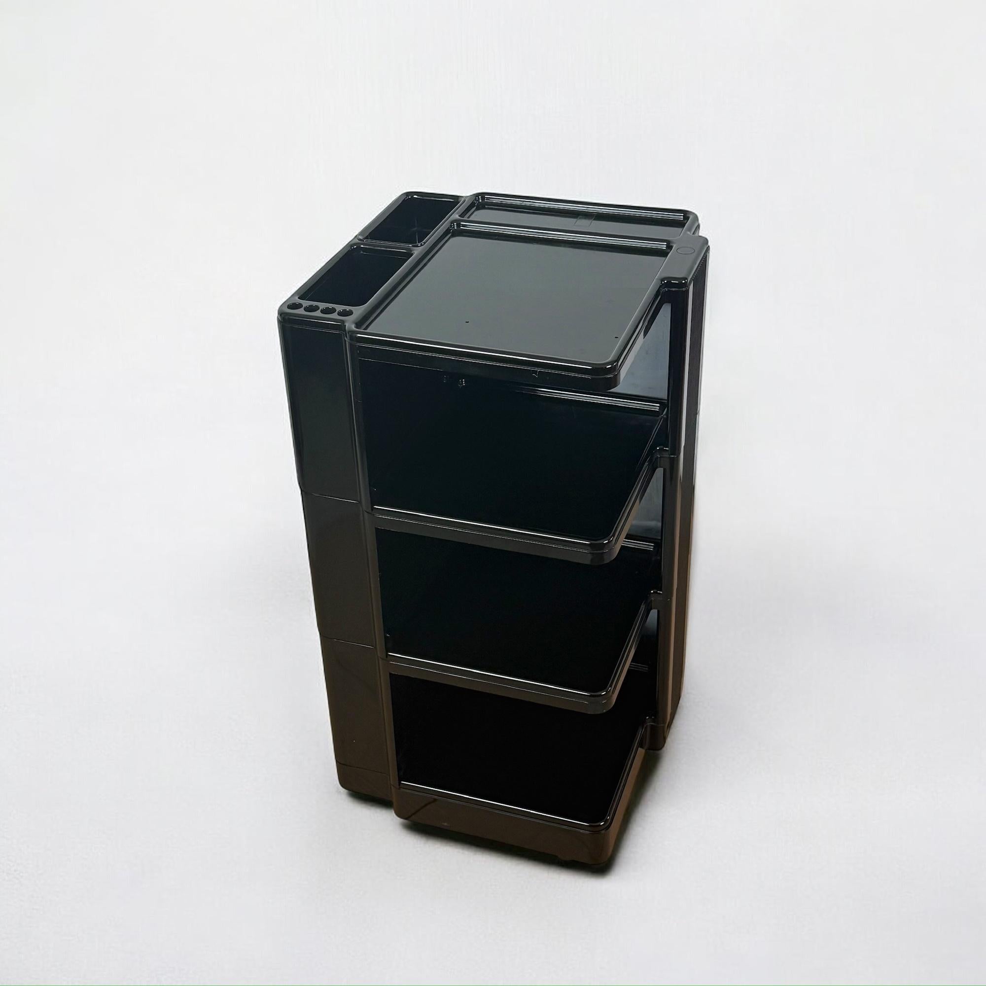 Neolt Superstile Organiser Trolley Tall Glossy Black ABS Italy 1970s Design Icon For Sale 1