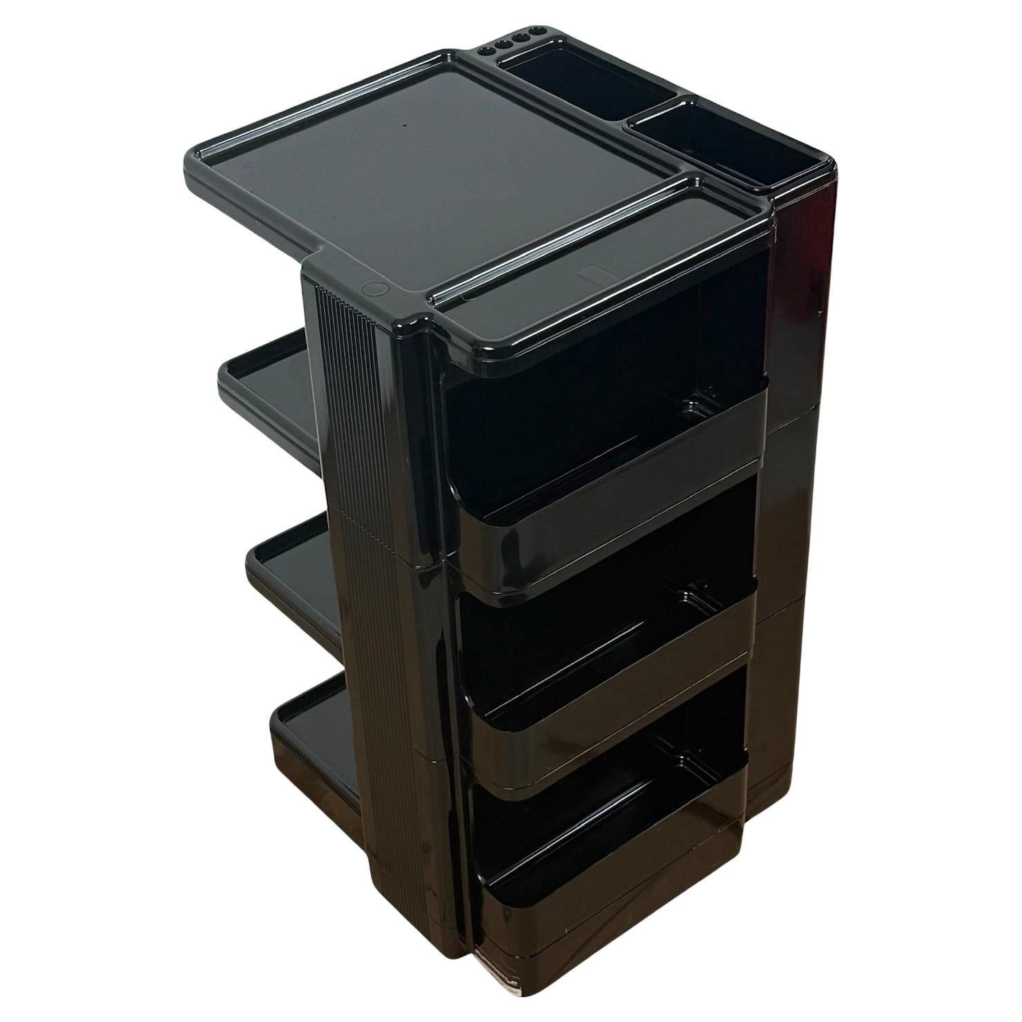 Neolt Superstile Organiser Trolley Tall Glossy Black ABS Italy 1970s Design Icon For Sale