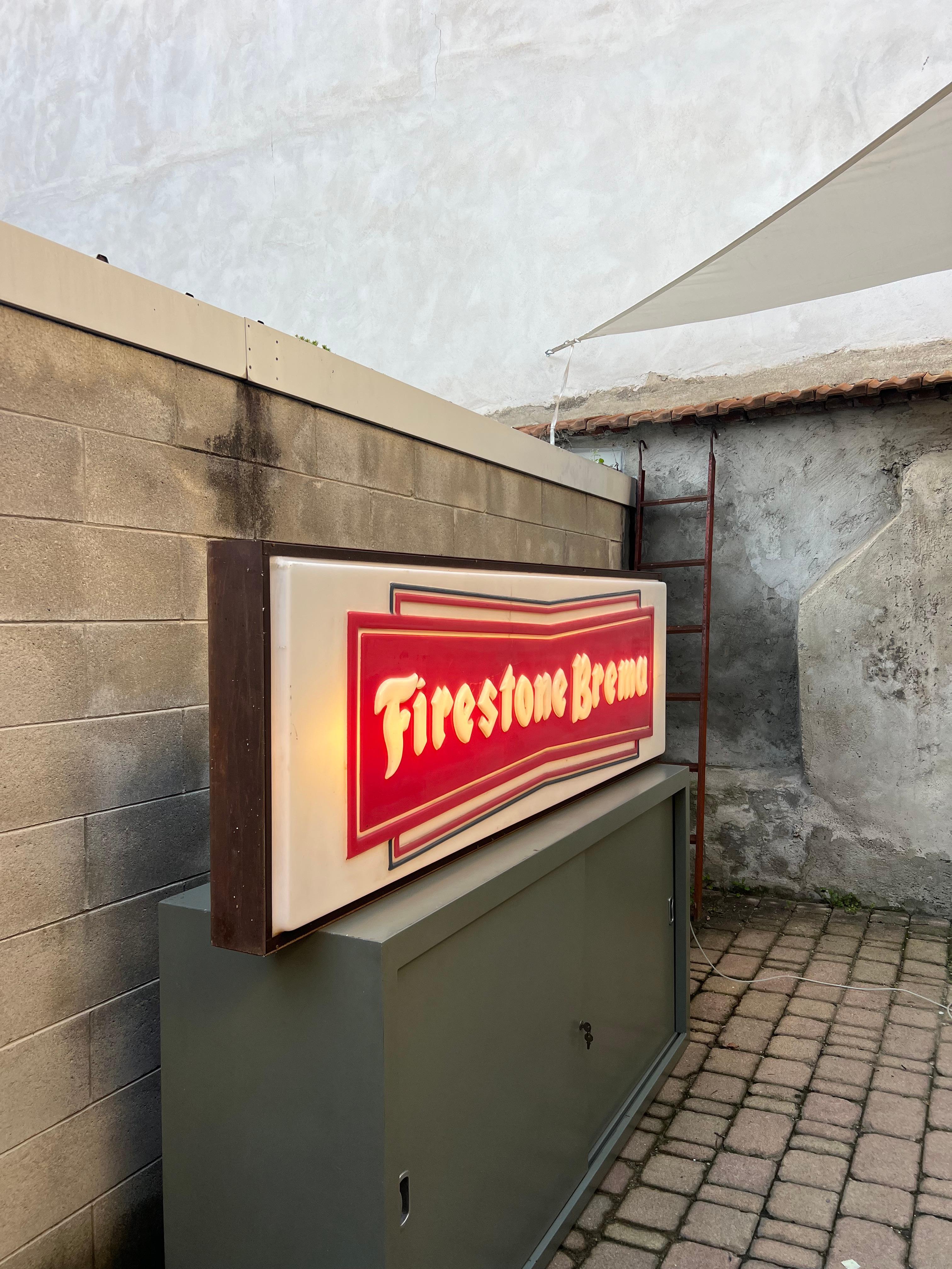 Italian Neon Art, Vintage mechanic light sign panel box Bridgestone Brema For Sale