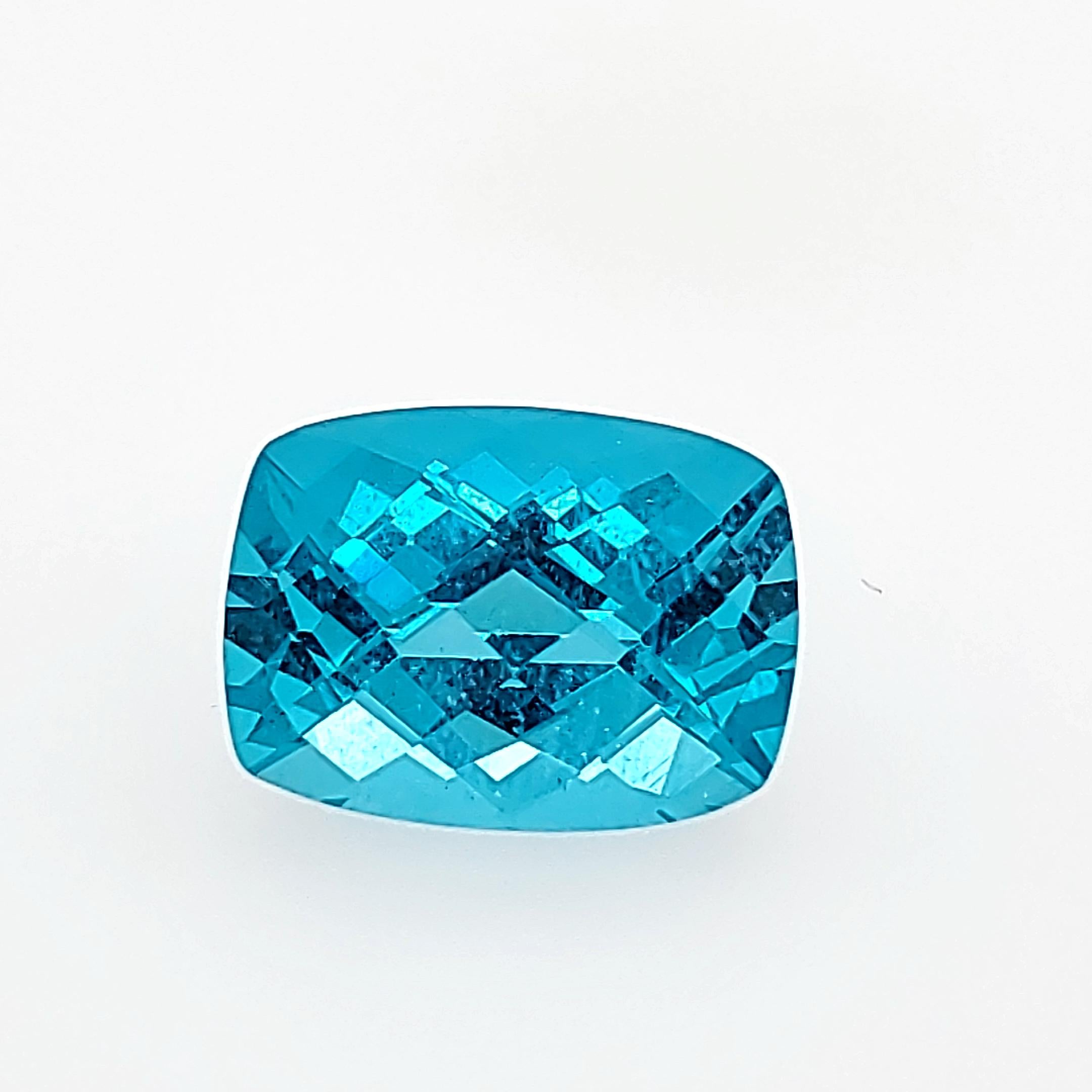 NEON Blue Apatite, Large 10.72ct Cushion Cut In New Condition For Sale In Methuen, MA