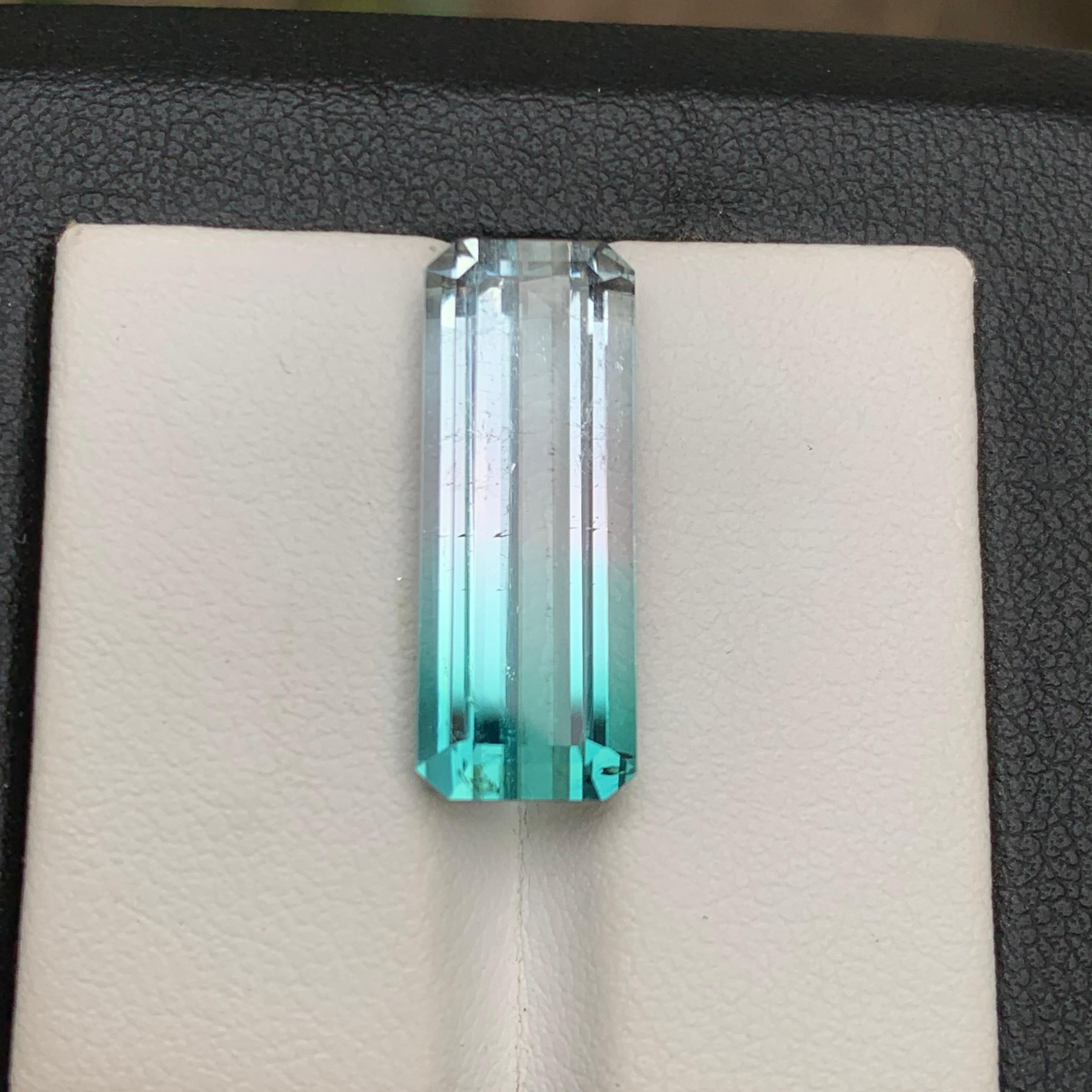 Emerald Cut Neon Blue Bicolor Natural Tourmaline Ring, Necklace Pendant Gemstone 11.75 Ct For Sale