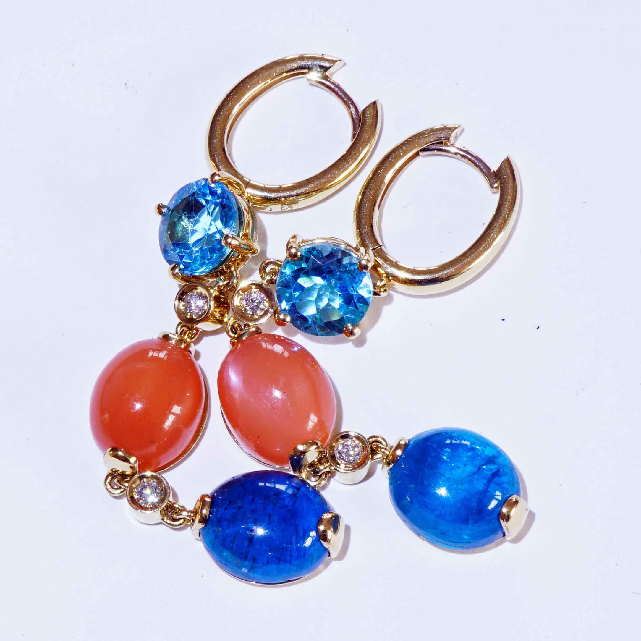 Boucles d'oreilles Apatite Topaze et Pierre de Lune 18 kt Couleur forte Neuf - En vente à Viena, Viena