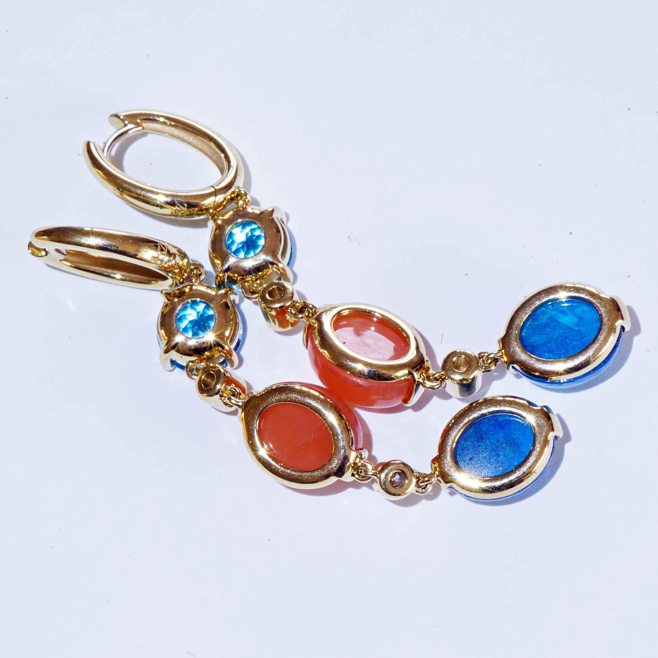 Boucles d'oreilles Apatite Topaze et Pierre de Lune 18 kt Couleur forte en vente 1