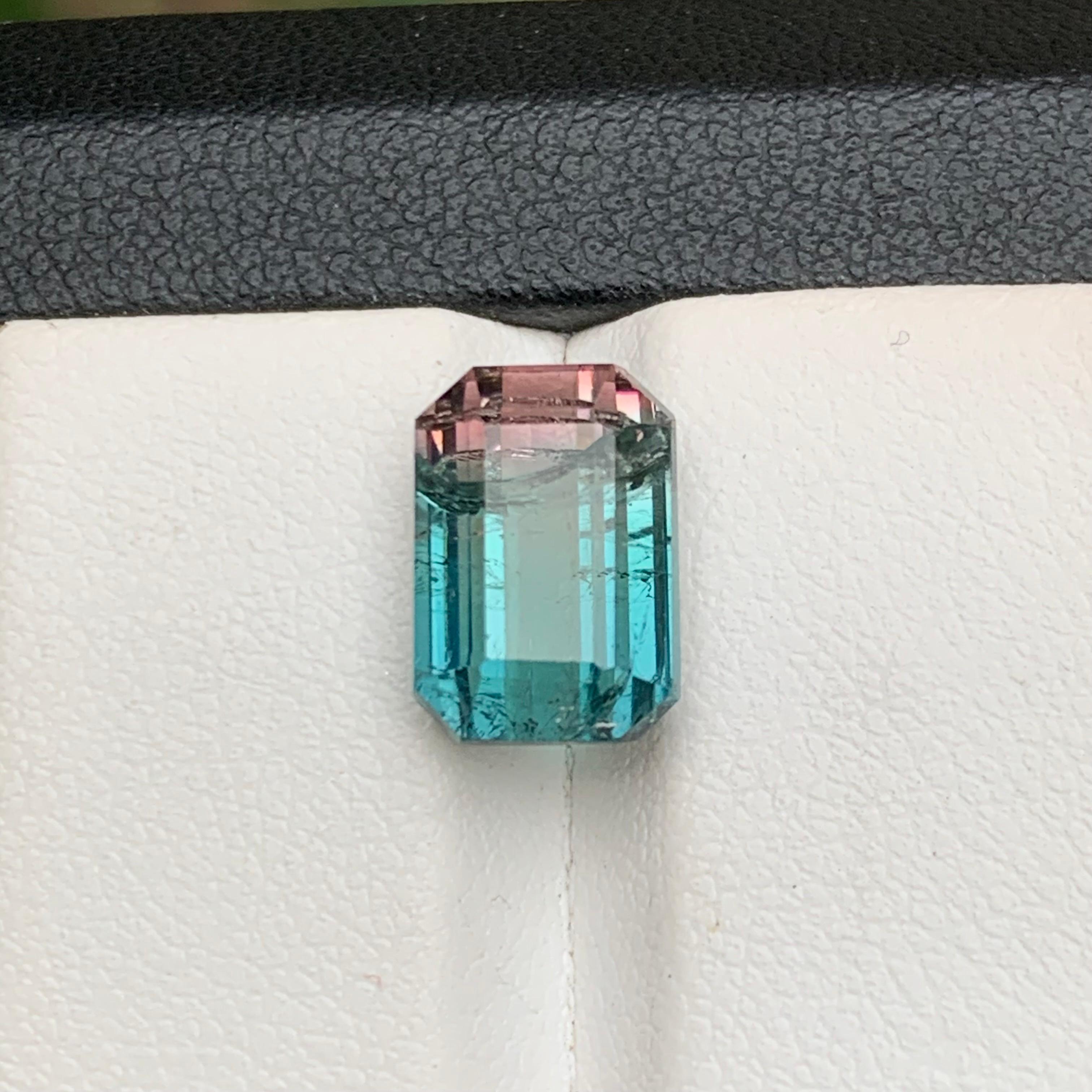 Neon Blue & Peachy Pink Bicolor Natural Tourmaline Ring Loose Gemstone 6.10 Ct For Sale 4