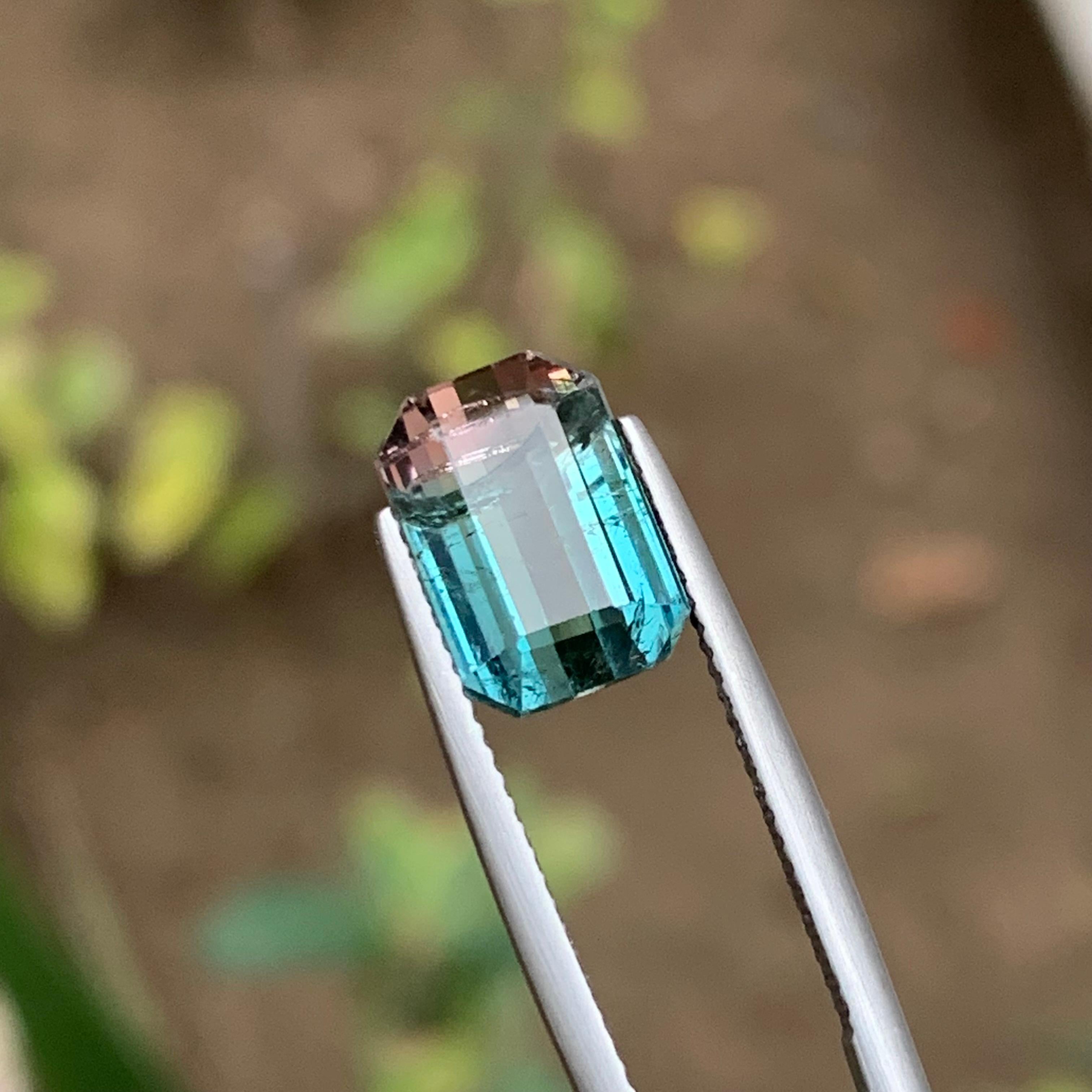 Neon Blue & Peachy Pink Bicolor Natural Tourmaline Ring Loose Gemstone 6.10 Ct For Sale 5