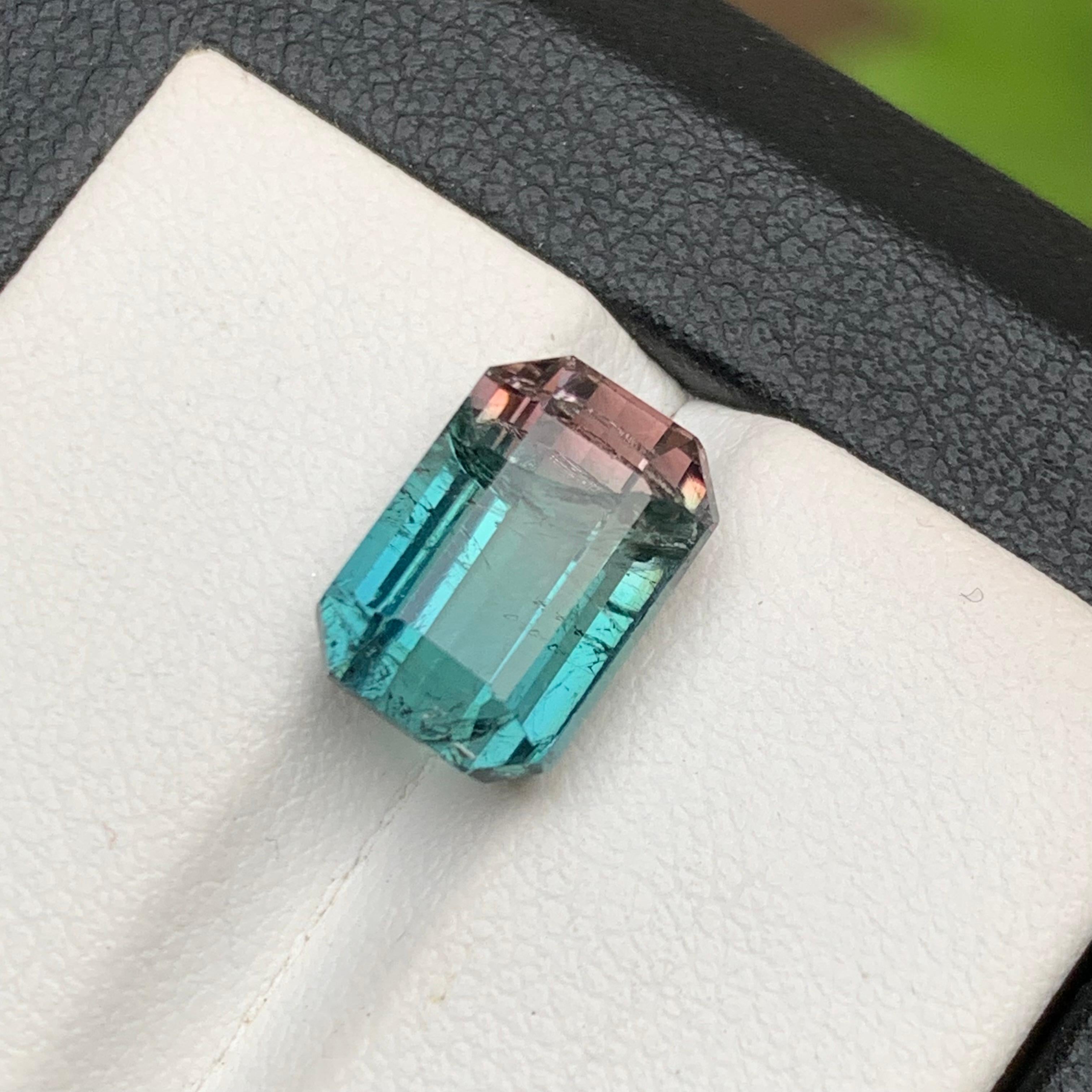 Neon Blue & Peachy Pink Bicolor Natural Tourmaline Ring Loose Gemstone 6.10 Ct For Sale 6