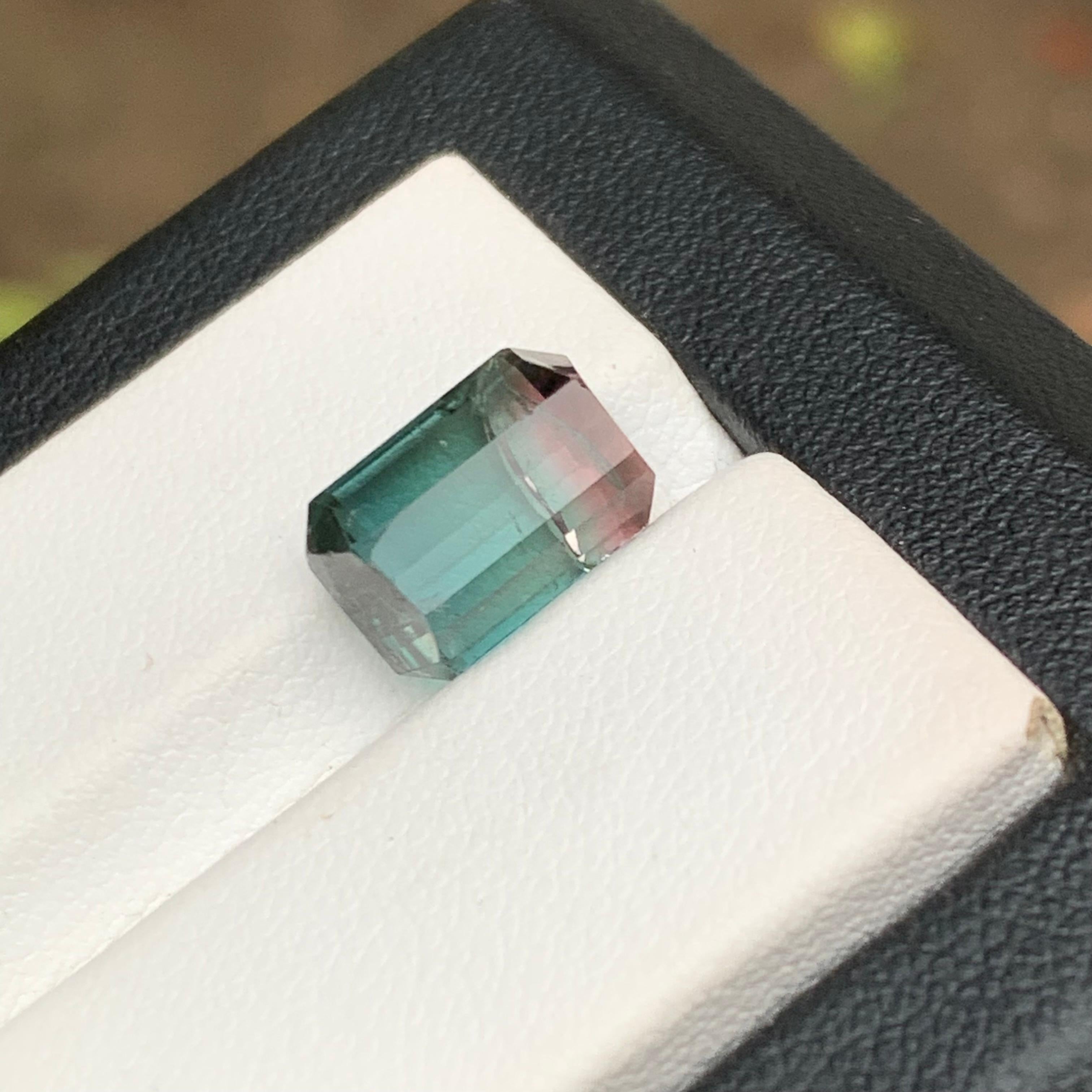 Emerald Cut Neon Blue & Peachy Pink Bicolor Natural Tourmaline Ring Loose Gemstone 6.10 Ct For Sale
