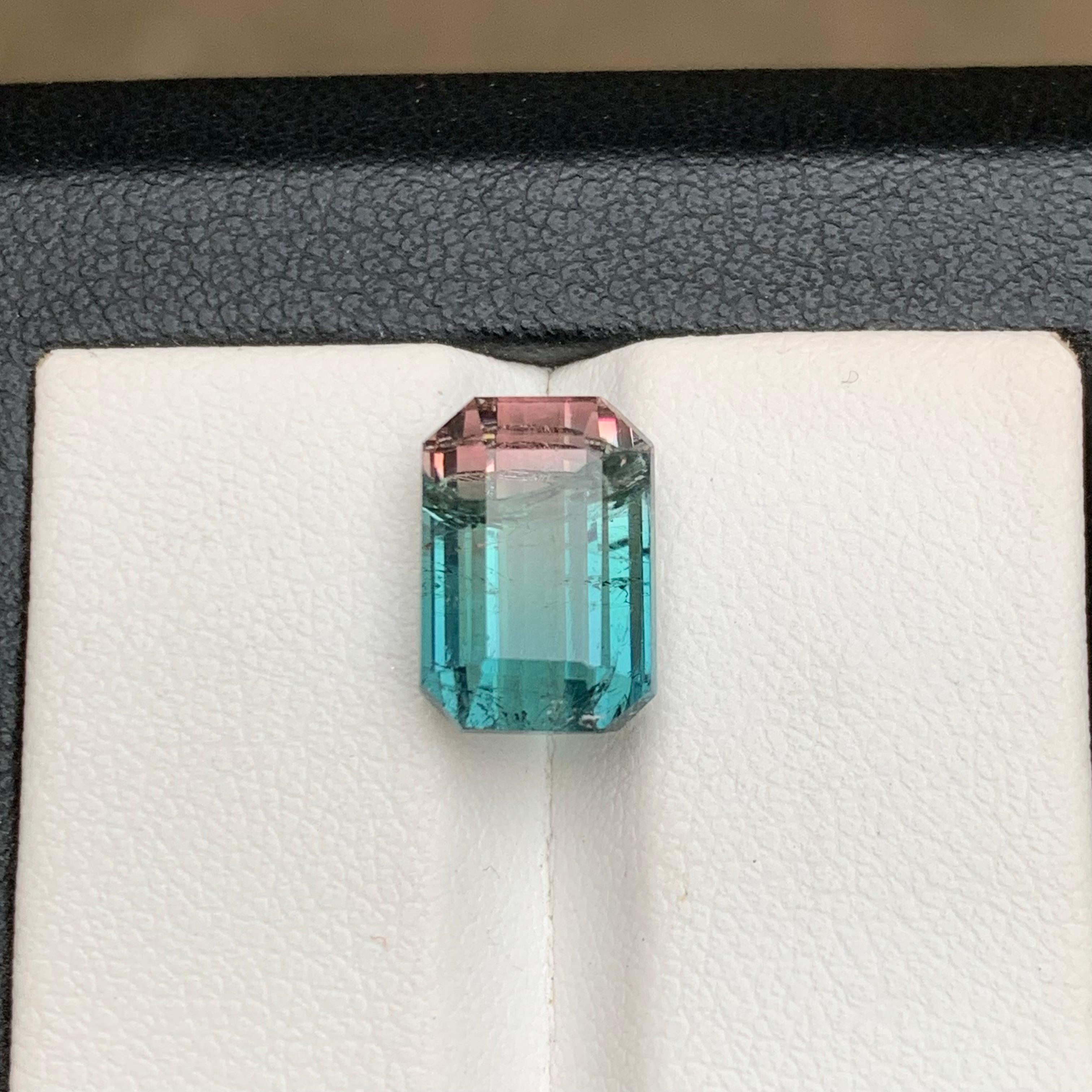 Women's or Men's Neon Blue & Peachy Pink Bicolor Natural Tourmaline Ring Loose Gemstone 6.10 Ct For Sale