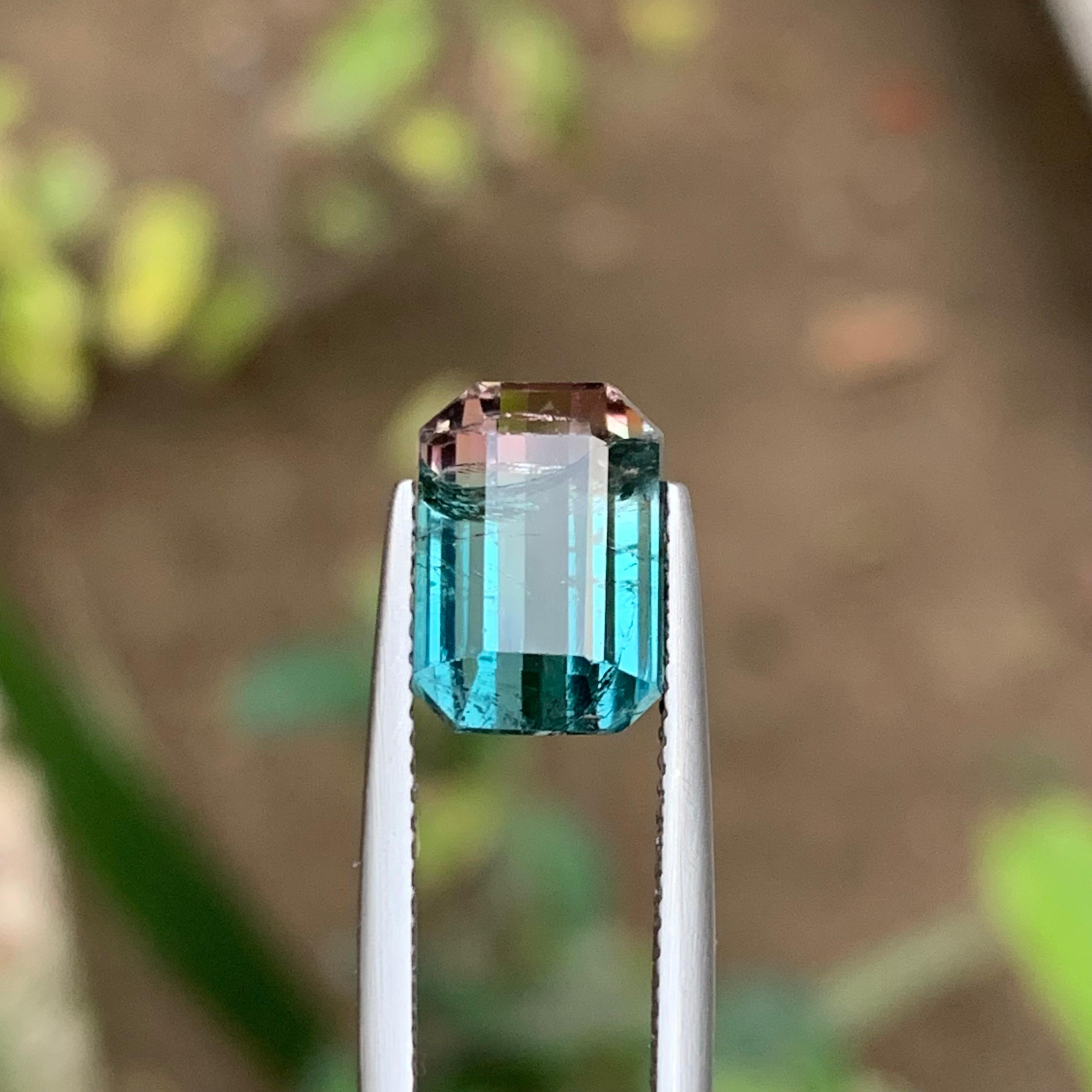 Neon Blue & Peachy Pink Bicolor Natural Tourmaline Ring Loose Gemstone 6.10 Ct For Sale 1