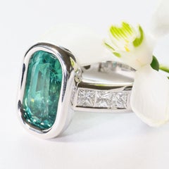 Neon Blue Tourmaline Diamond Ring in 750 White Gold, 8.05 ct Afghanistan Mine