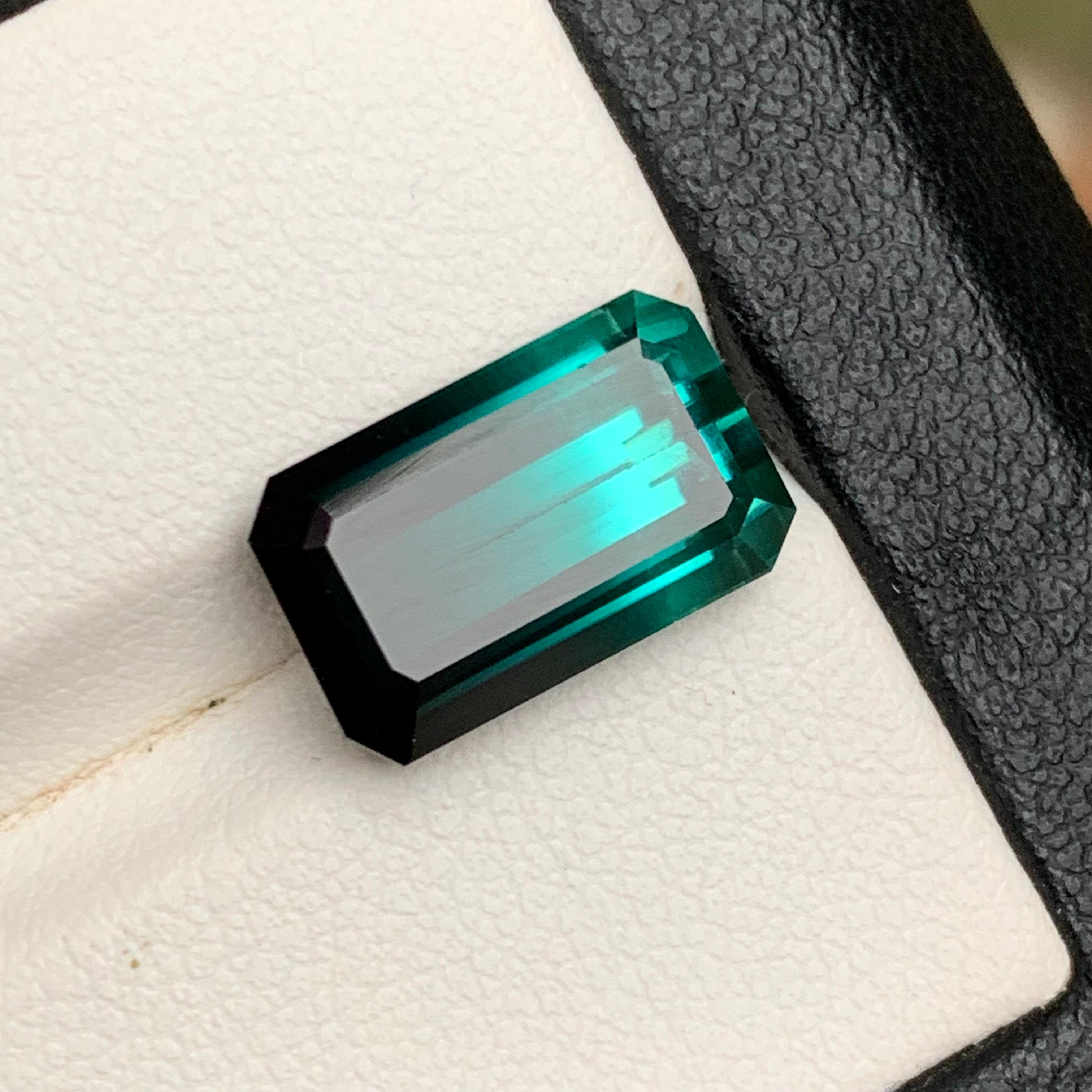 Neon Bluish Green & Black Bicolor Natural Tourmaline 7.41Ct Emerald Cut Gemstone en vente 7