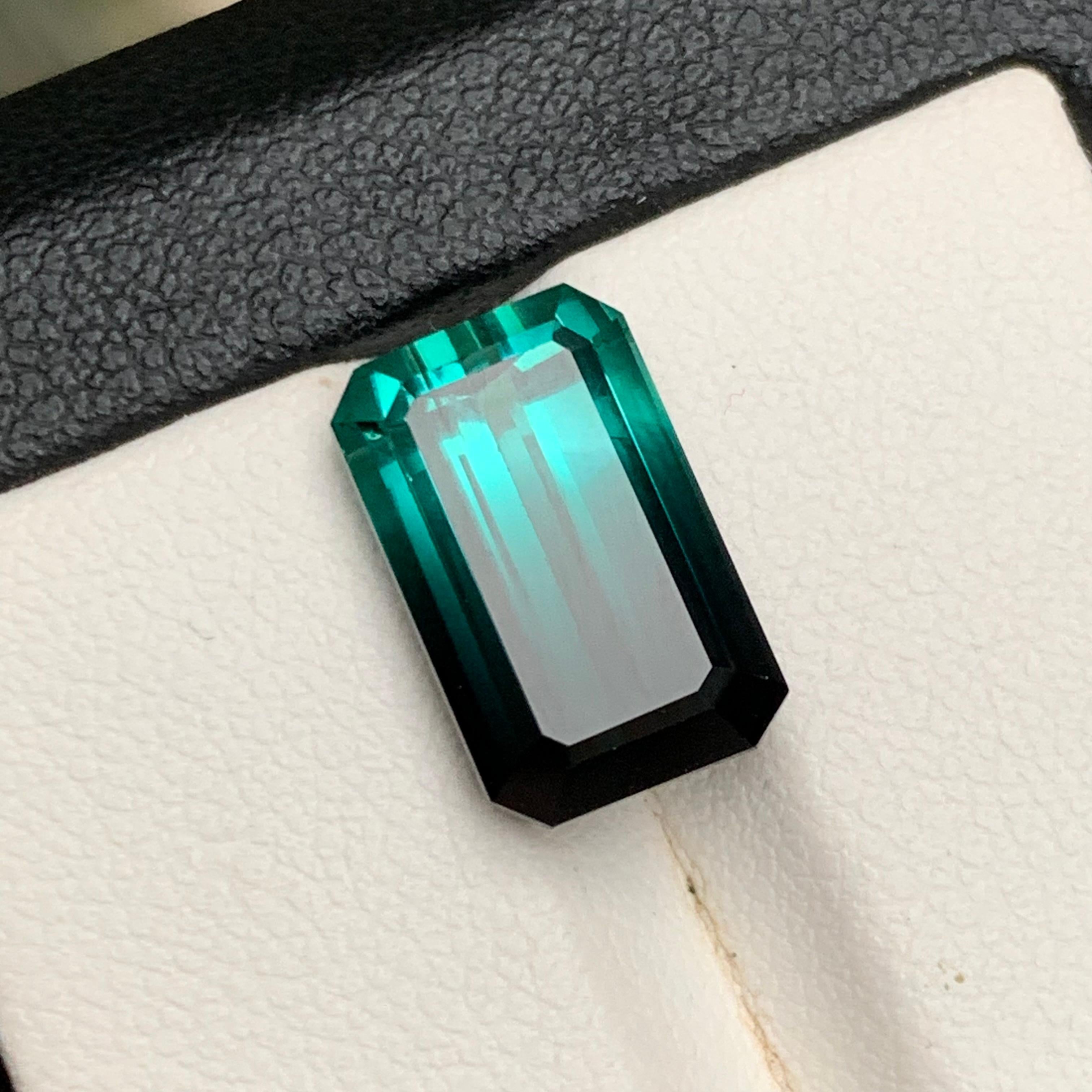 Tourmaline naturelle bicolore vert bleuté et noir, taille émeraude  pour bague, collier, pendentif ou toute autre monture de bijoux.

💎 TYPE DE PIERRE PRÉCIEUSE : Tourmaline
⚖️ POIDS : 7,41 Carats
🪚 SHAPE & CUT : Taille émeraude à facettes
📏