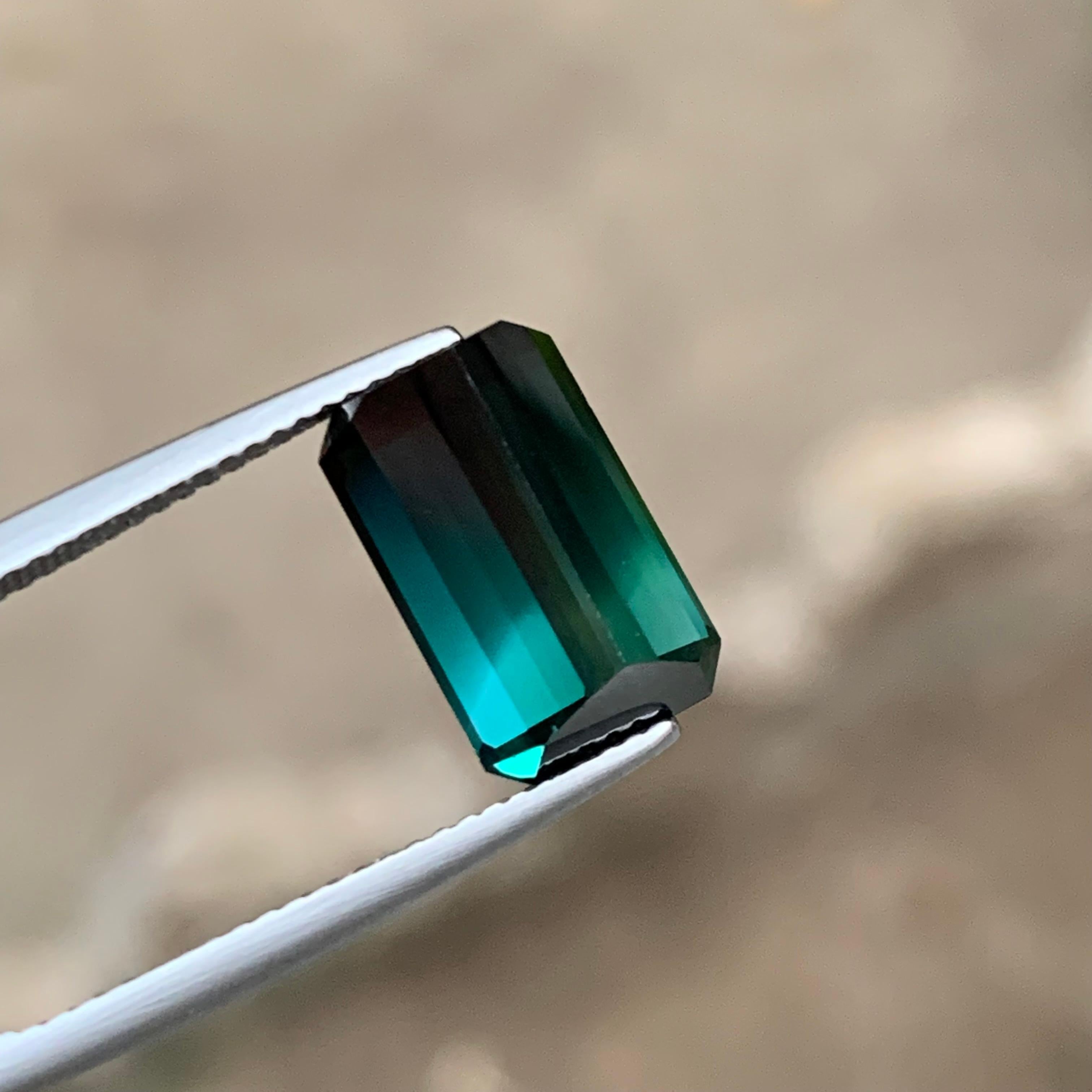 Neon Bluish Green & Black Bicolor Natural Tourmaline 7.41Ct Emerald Cut Gemstone Unisexe en vente