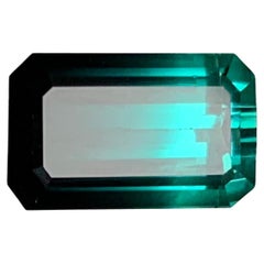 Neon Bluish Green & Black Bicolor Natural Tourmaline 7.41Ct Emerald Cut Gemstone