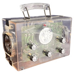 Neon Cube Radio Box 8801 Japanese Pop Tech Transparent Acrylic Blue Glow 1978