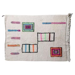 White Moroccan Azilal Wool Rug with Abstract Neon Cubist Style