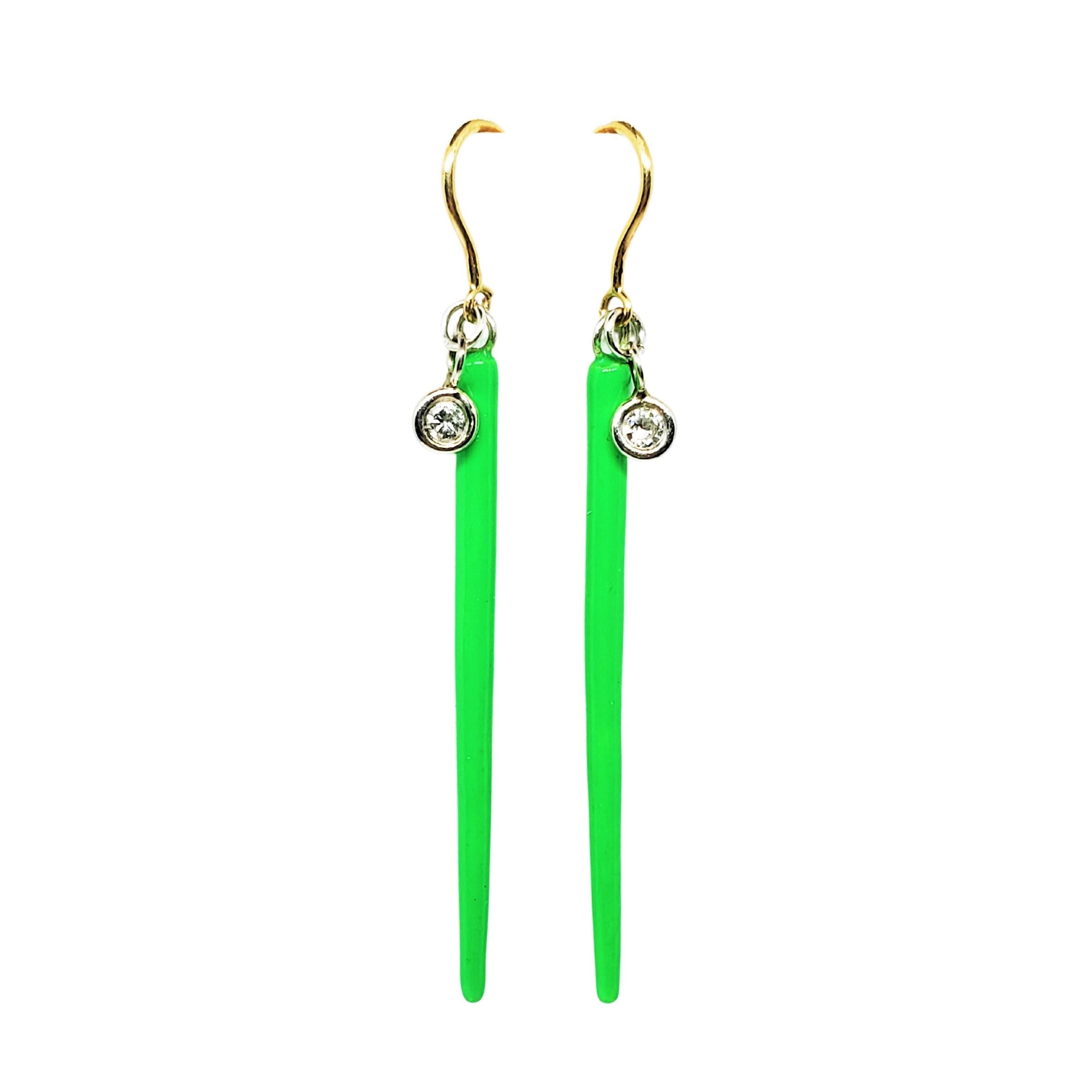 Contemporary Neon Enamel Spike Earrings with Diamond Dangle in Sterling Silver on Eurowire For Sale