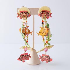 Neon Fish Dangle Statement Earrings By Lunch at the Ritz, 1980s