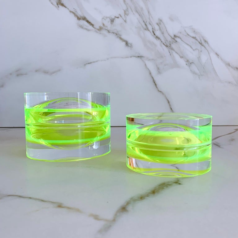 Neon Green Acrylic Large Round Box by Paola Valle For Sale at 1stDibs