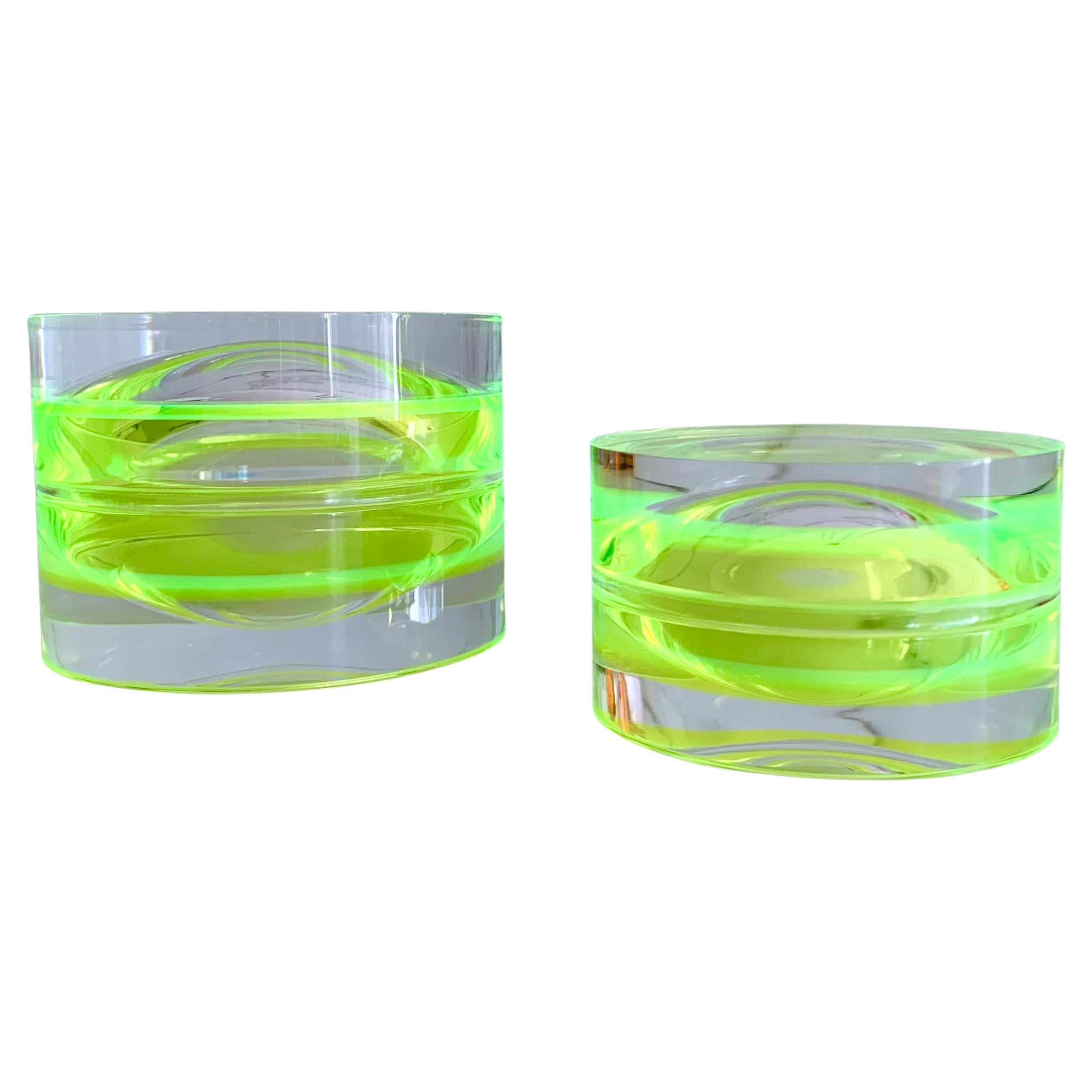Neon Green Acrylic Large Round Box by Paola Valle For Sale
