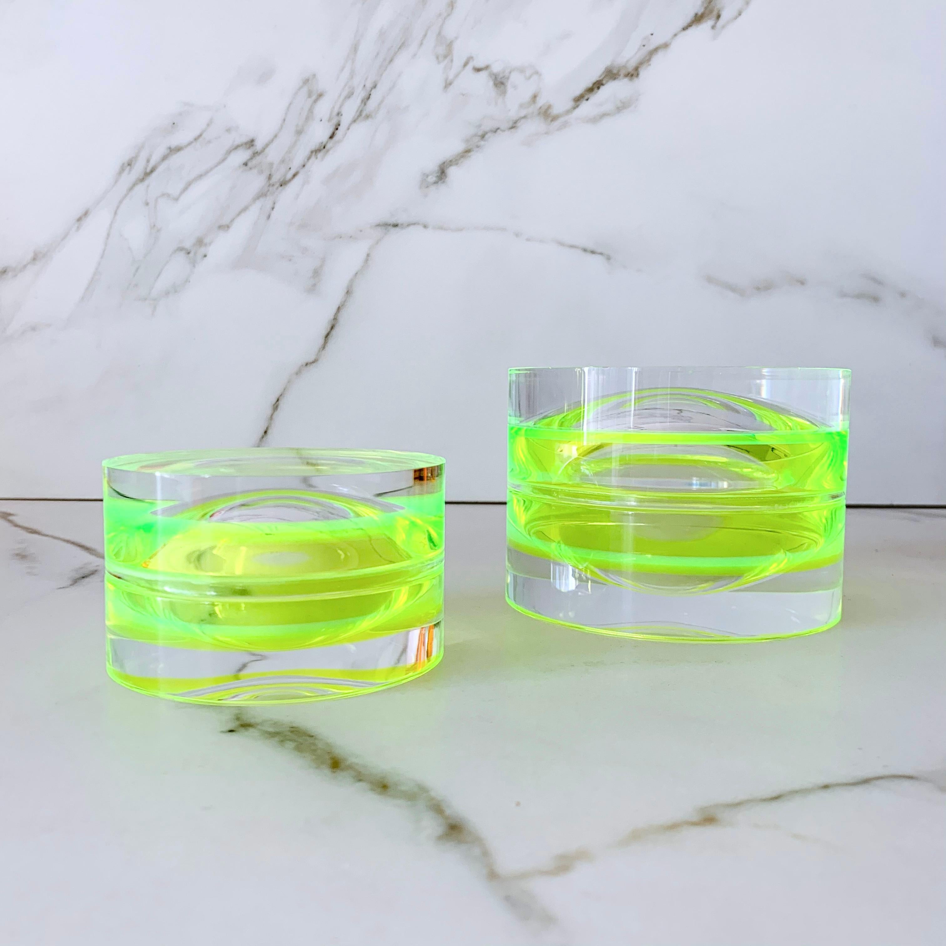 Modern Neon Green Acrylic Small Round Box by Paola Valle For Sale