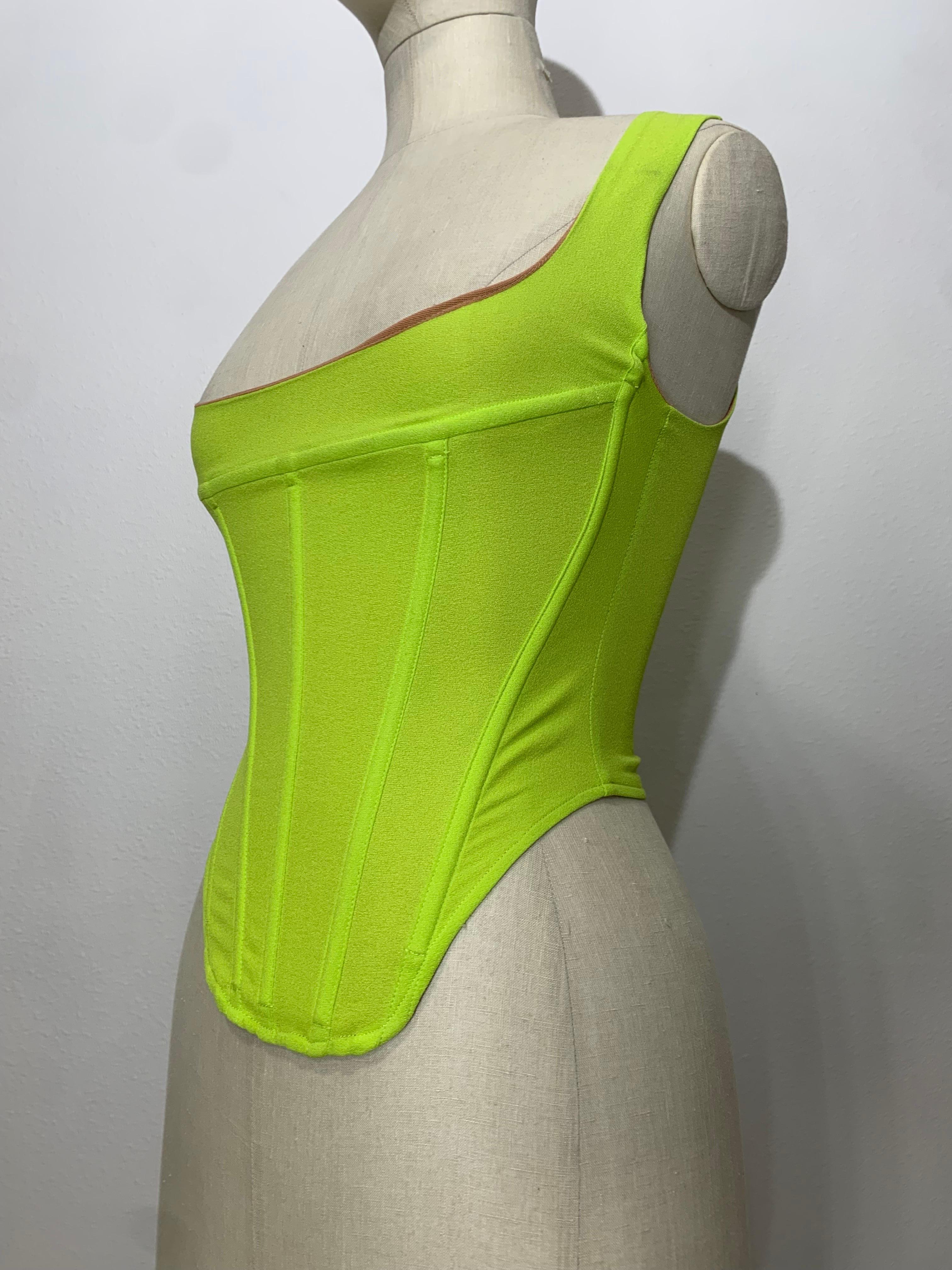 Neon Green Elasticized Mesh Corset w Boning and Full Back Zipper In Excellent Condition For Sale In Gresham, OR