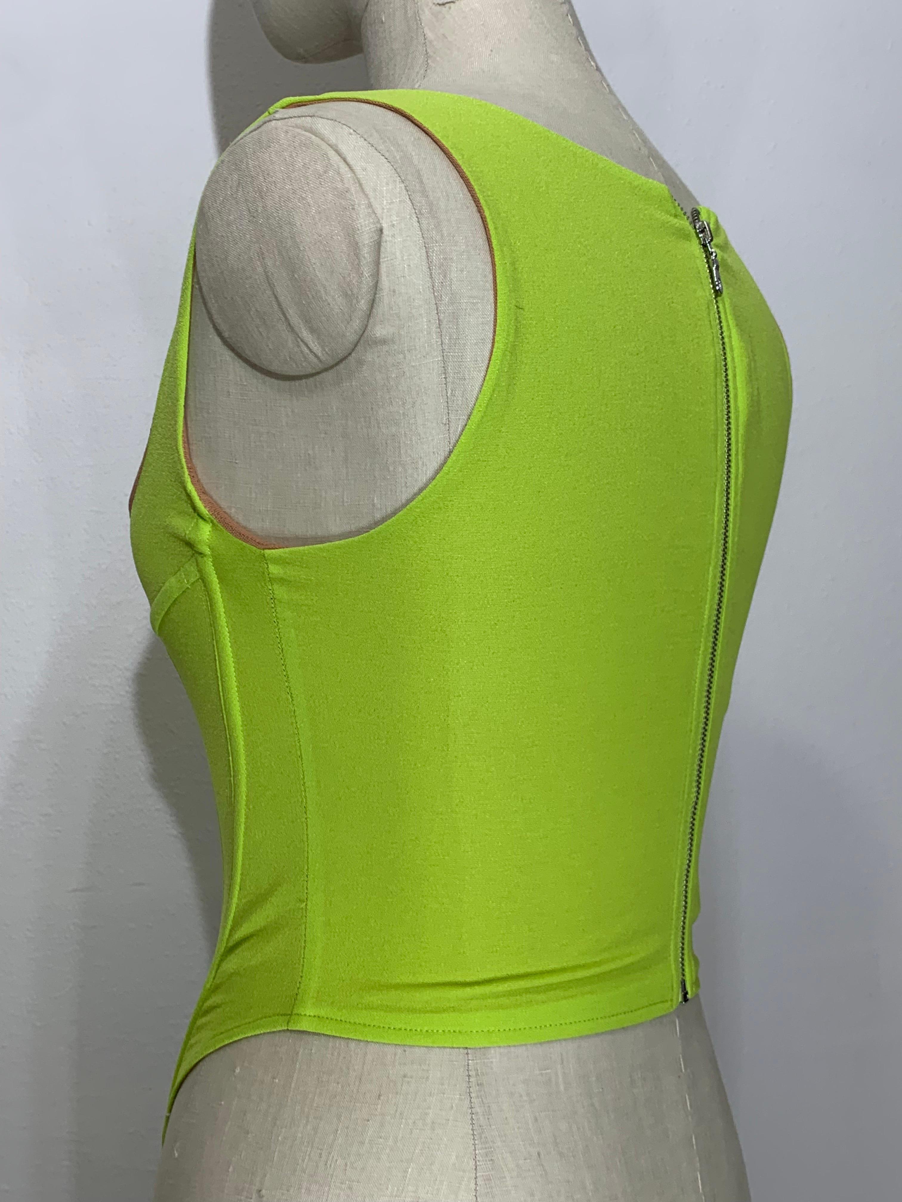 Neon Green Elasticized Mesh Corset w Boning and Full Back Zipper For Sale 2