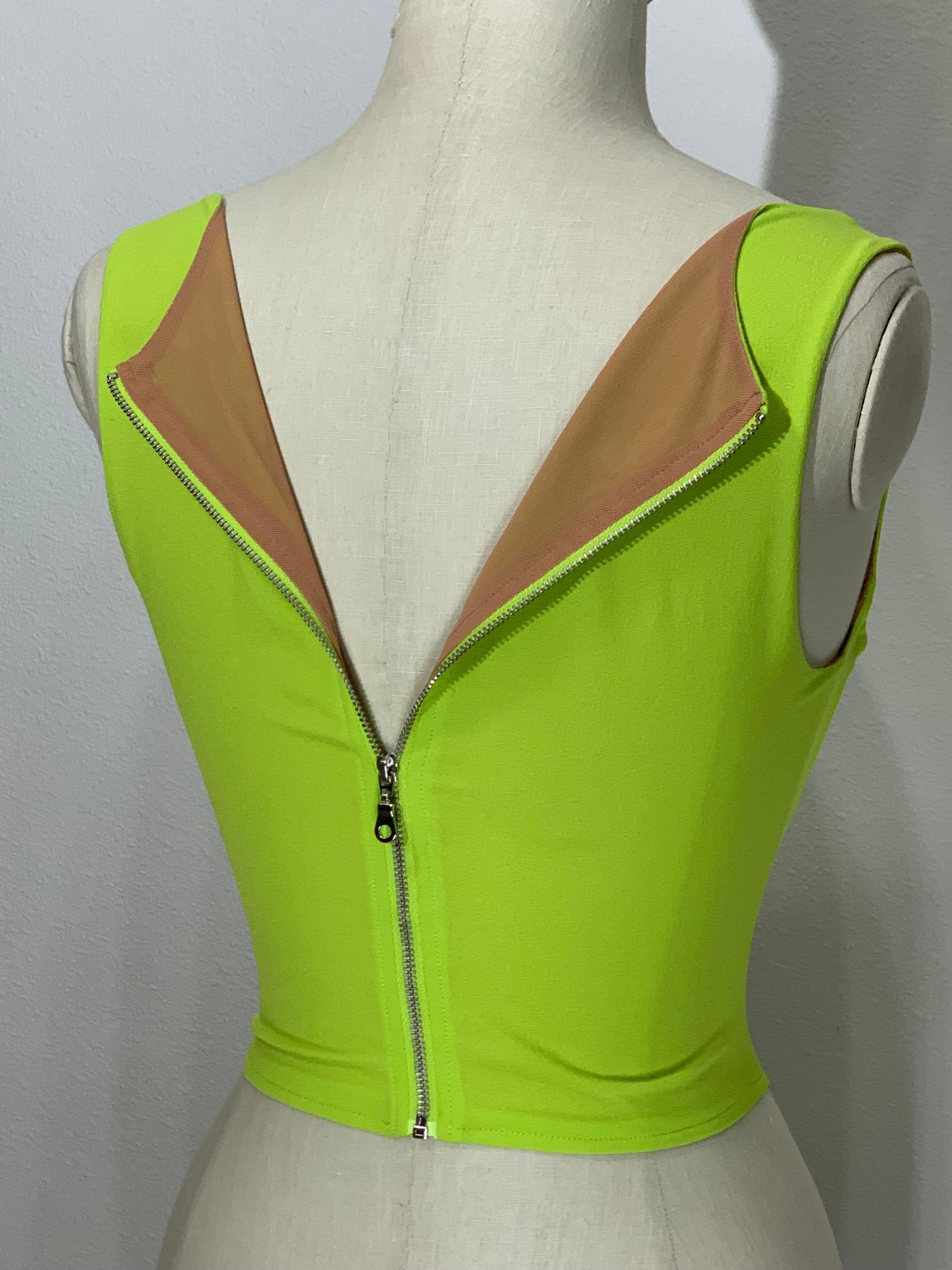 Neon Green Elasticized Mesh Corset w Boning and Full Back Zipper For Sale 3