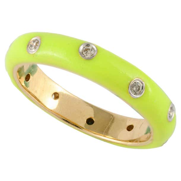 Customizable Neon Enamel Diamond Ring Solid 14 Karat Yellow Gold ...