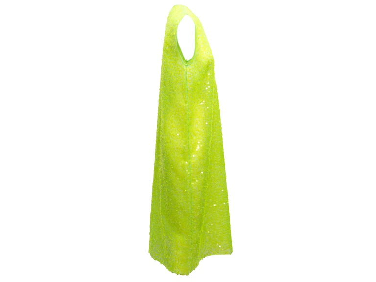 Neon Green Prada 2018 Sequined Shift Dress Size US M For Sale at 1stDibs