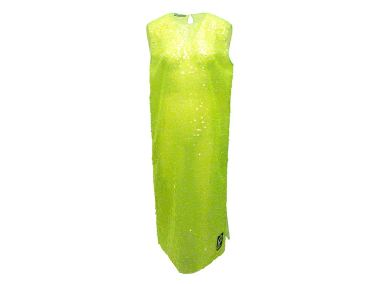Neon Green Prada 2018 Sequined Shift Dress Size US M For Sale at 1stDibs