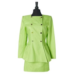 Vintage Neon green skirt suit with double-breasted jacket MONTANA