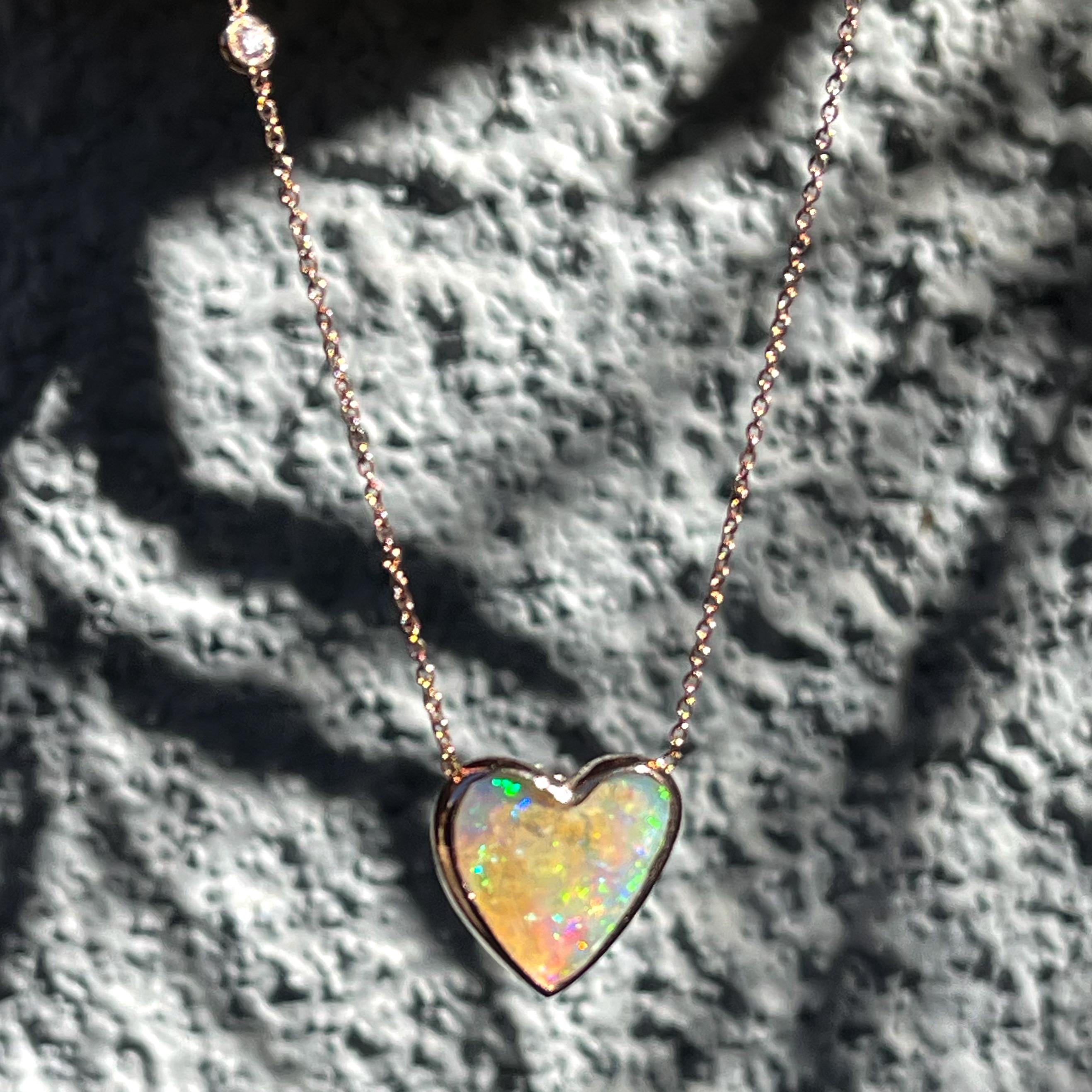 Neon Love Dali Australian Opal Necklace with Diamond in Rose Gold, NIXIN Jewelry For Sale 4