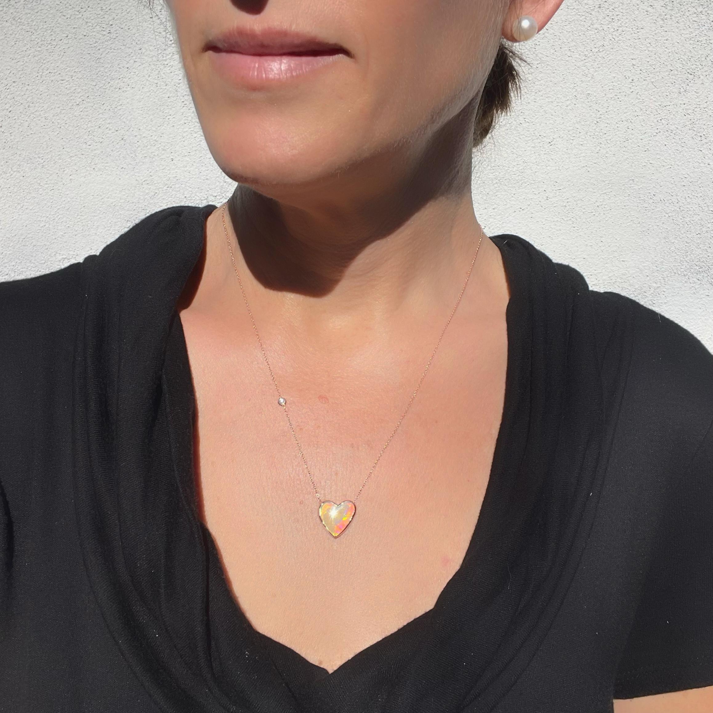 Neon Love Dali Australian Opal Necklace with Diamond in Rose Gold, NIXIN Jewelry For Sale 5