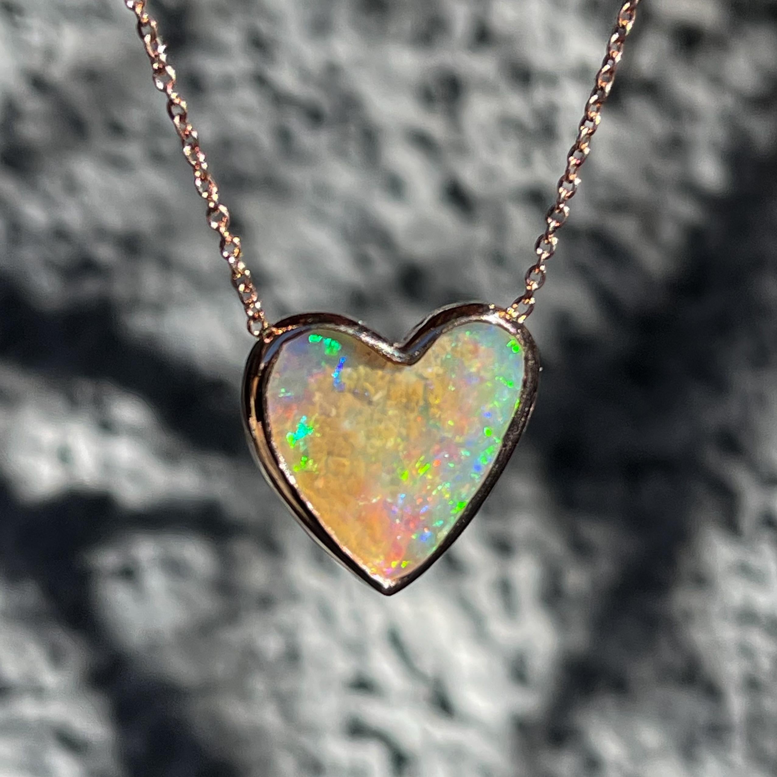 Heart Cut Neon Love Dali Australian Opal Necklace with Diamond in Rose Gold, NIXIN Jewelry For Sale