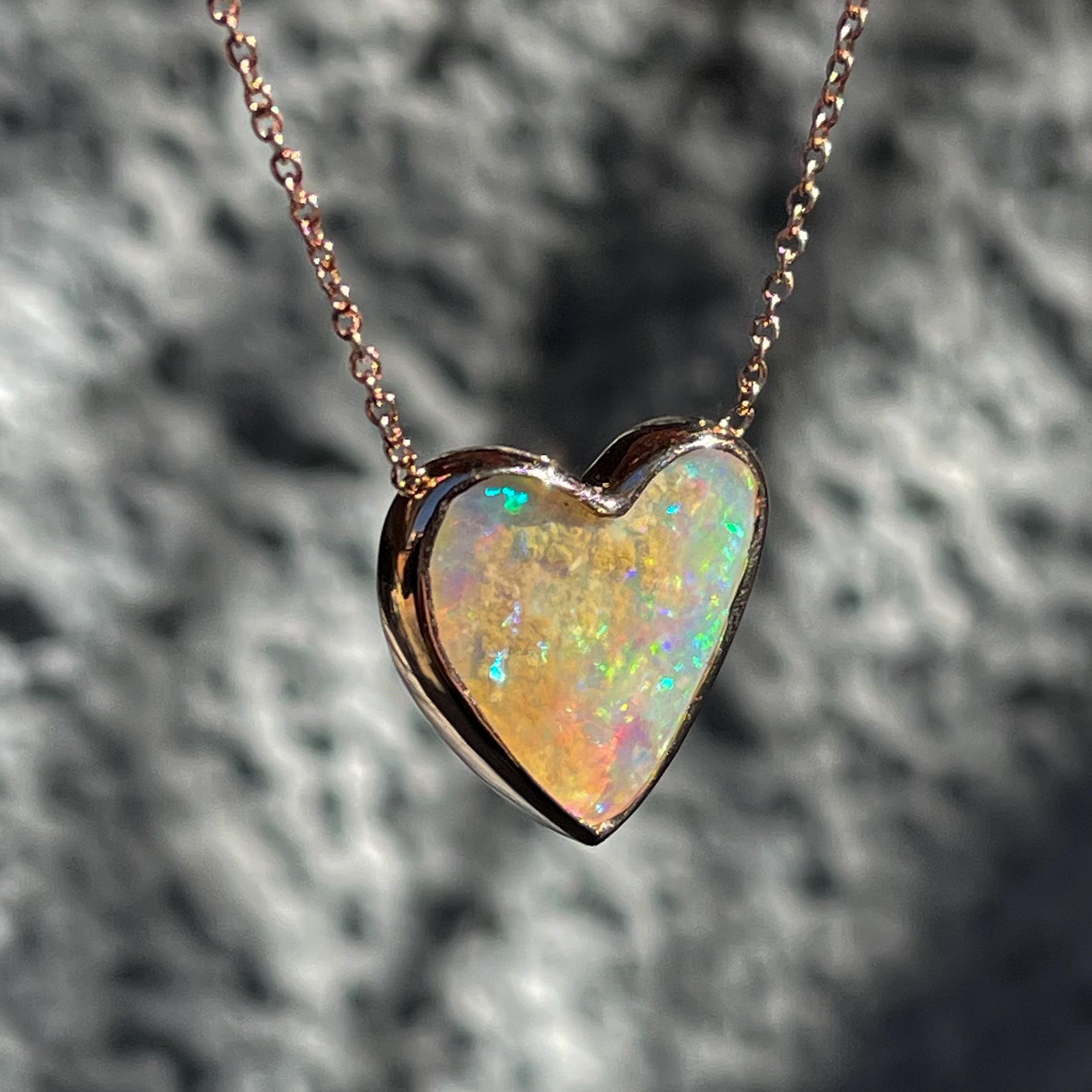 Neon Love Dali Australian Opal Necklace with Diamond in Rose Gold, NIXIN Jewelry In New Condition For Sale In Los Angeles, CA