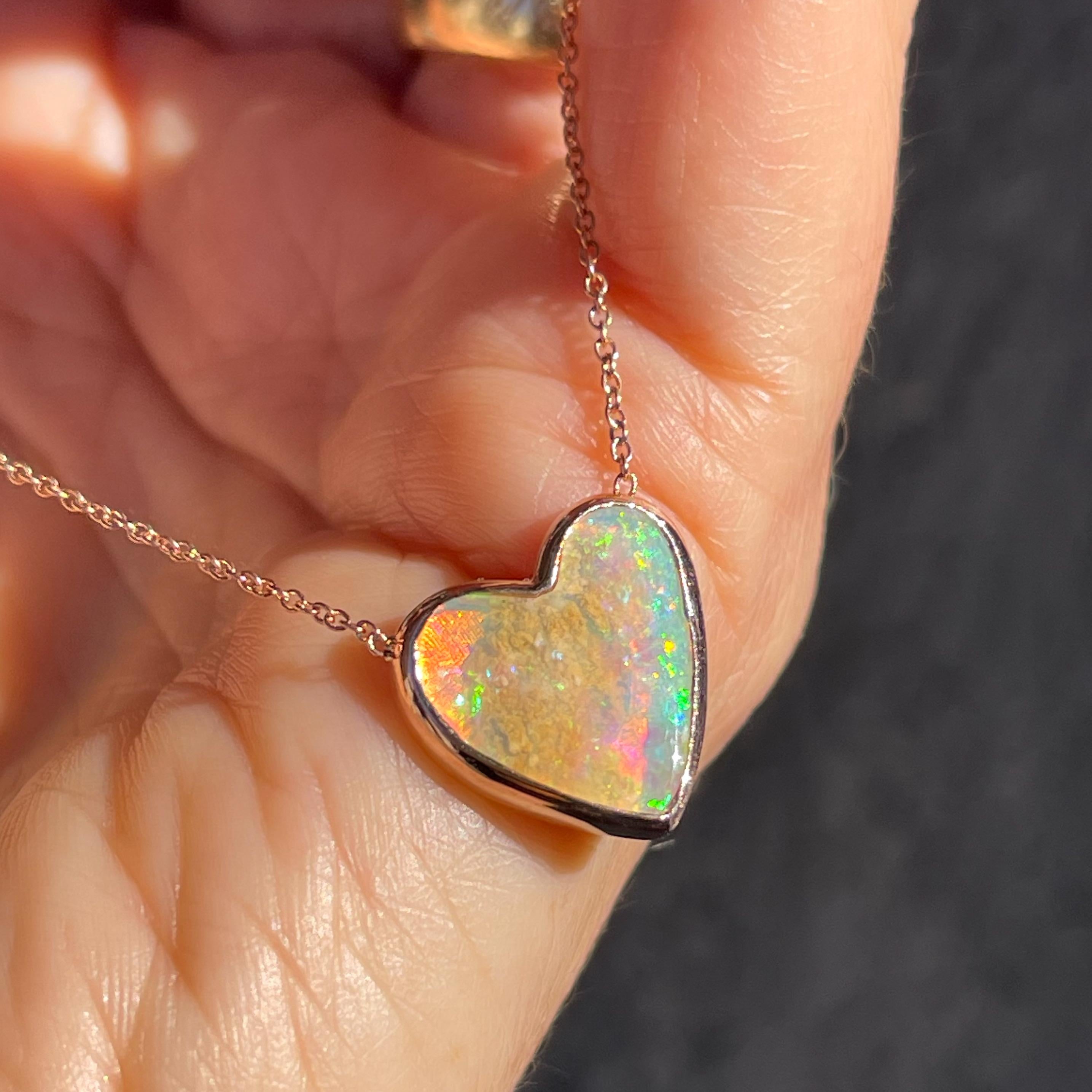 Neon Love Dali Australian Opal Necklace with Diamond in Rose Gold, NIXIN Jewelry For Sale 2