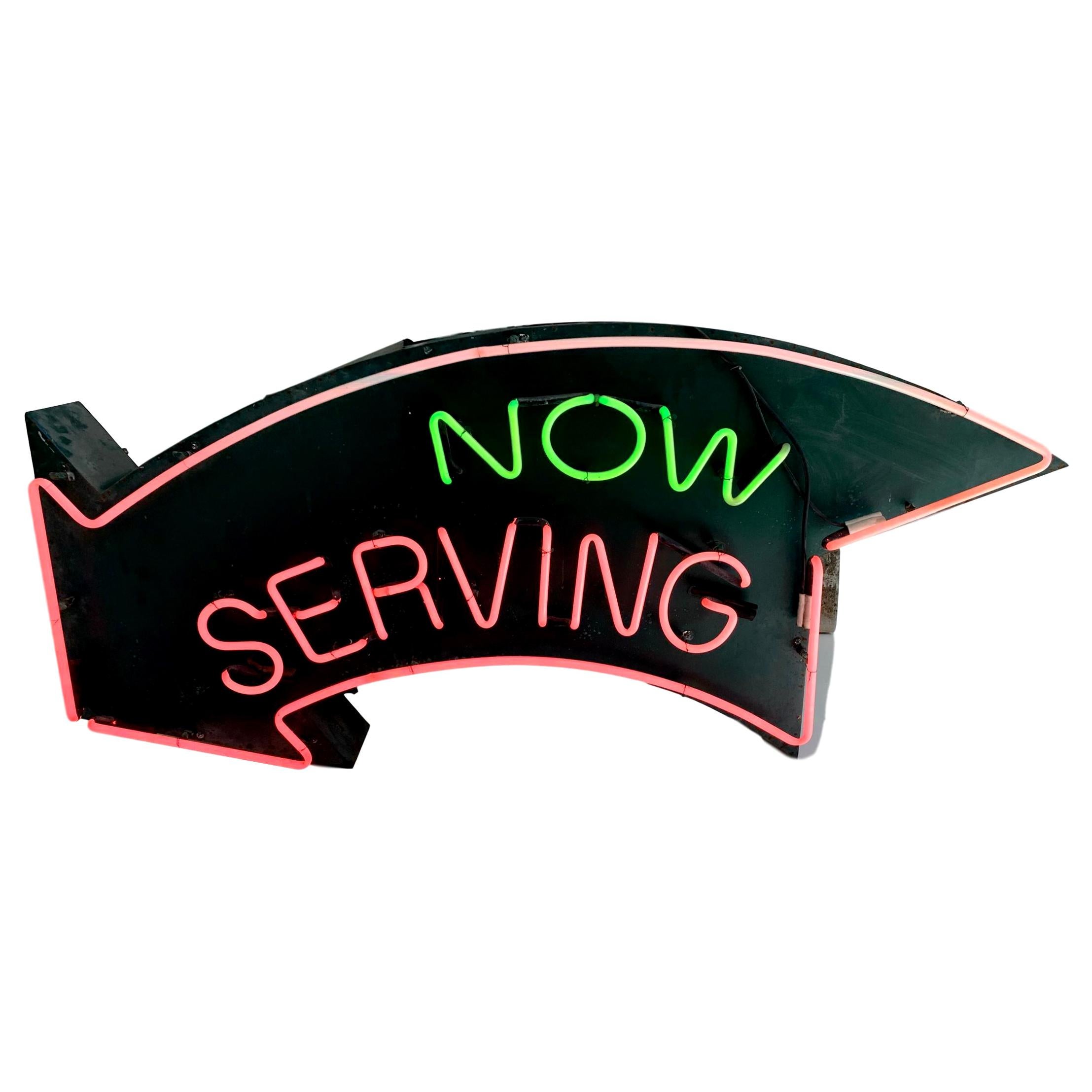 Neon NOW SERVING Sign