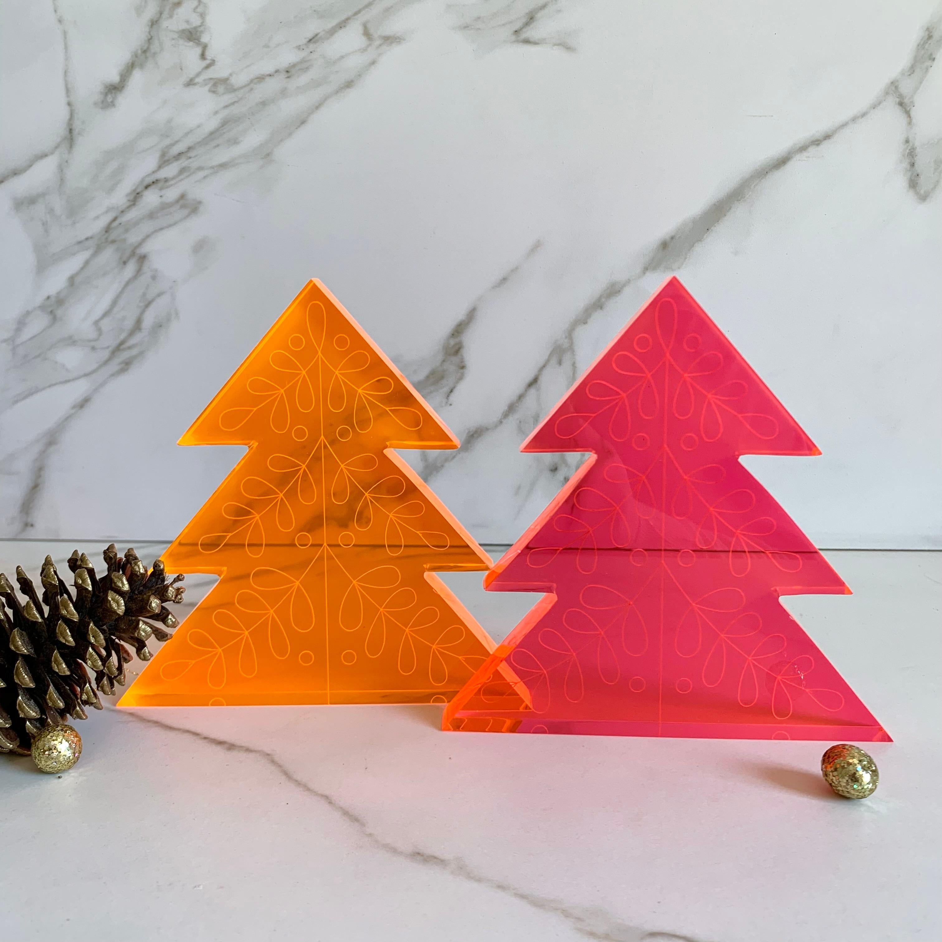 Mexican Neon Orange Acrylic Christmas Tree Decor by Paola Valle For Sale