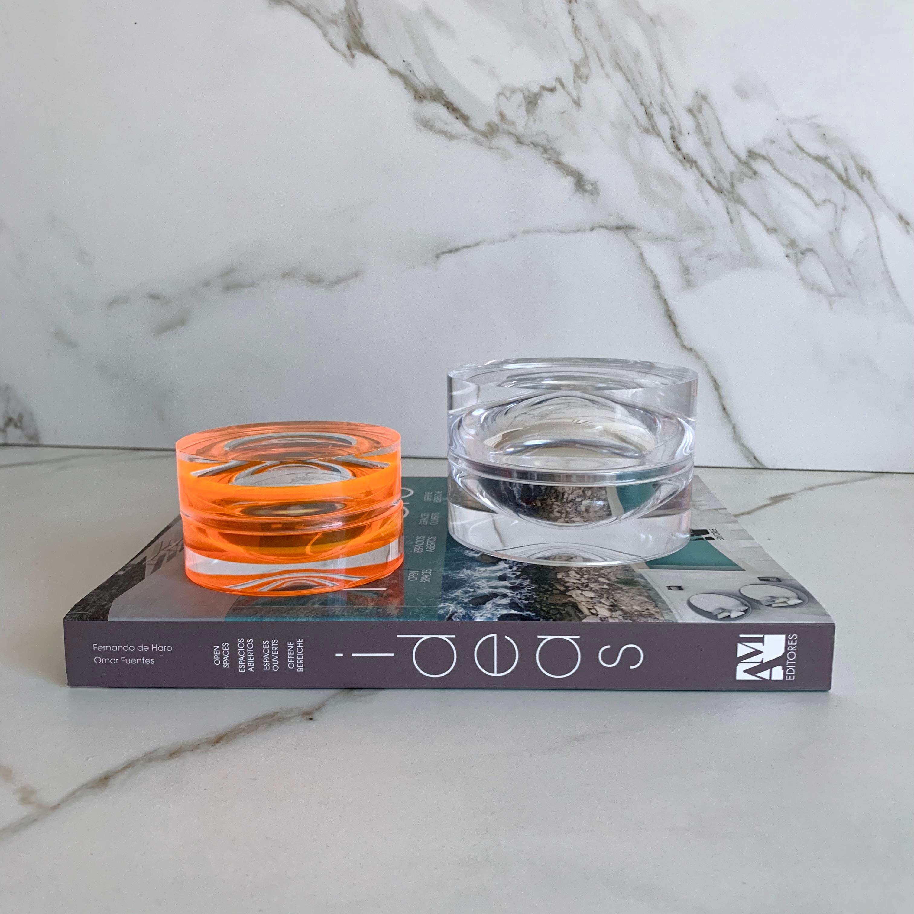 Modern Neon Orange Acrylic Small Round Box by Paola Valle For Sale