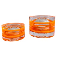 Neon Orange Acrylic Small Round Box by Paola Valle