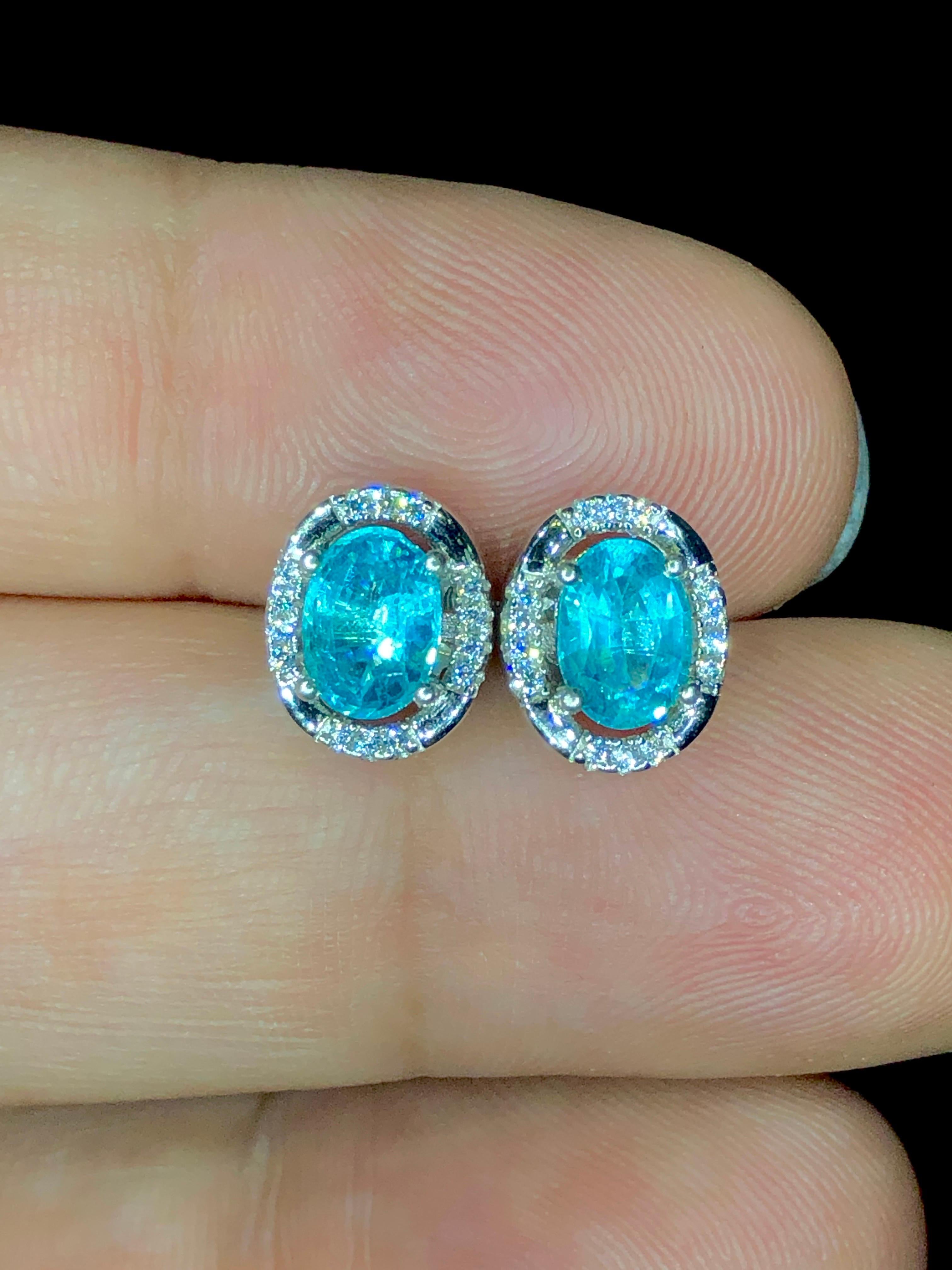 Oval Cut Neon Paraiba blue color 925 CZ silver Apetite earrings 