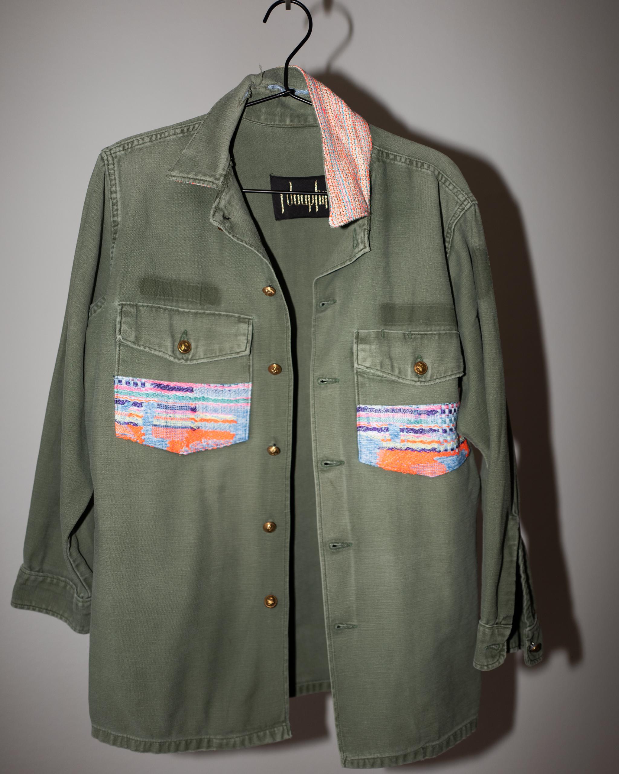 Neon Pastel Pink Light Blue Orange Green Us Vintage Military Jacket Gold Buttons In New Condition In Los Angeles, CA