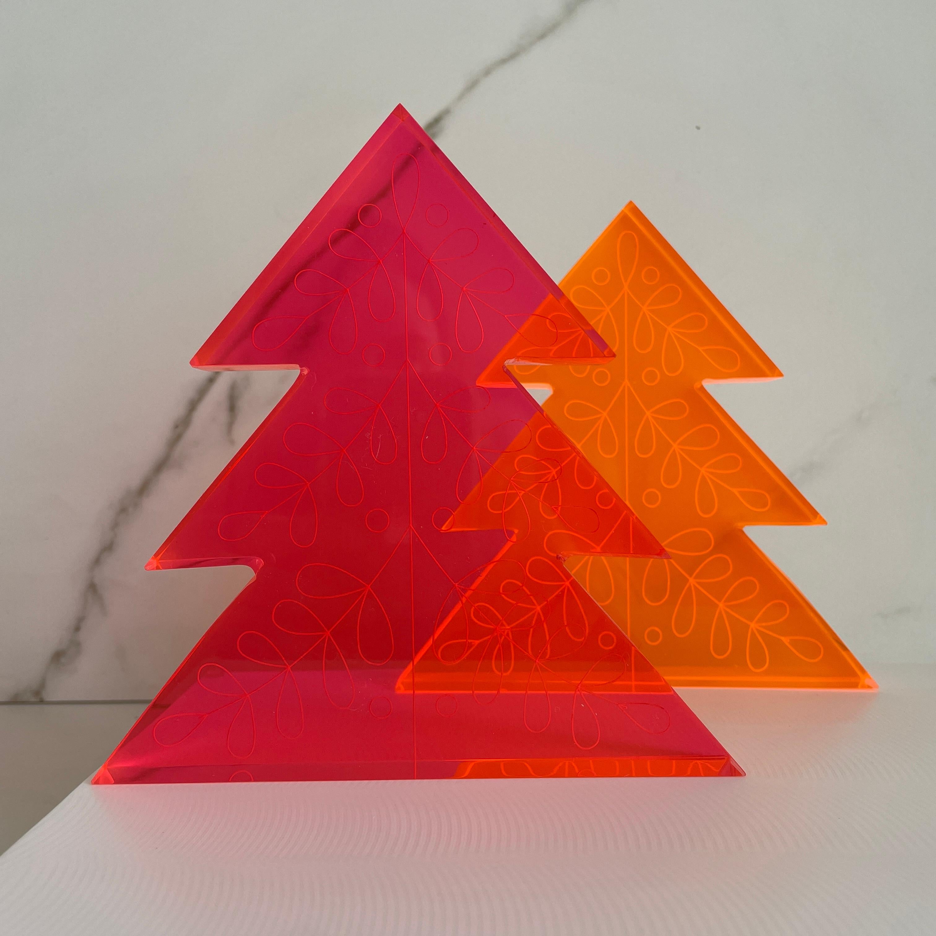 Hand-Crafted Neon Pink Acrylic Christmas Tree Decor by Paola Valle For Sale
