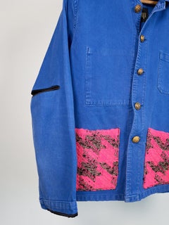 Neon Pink Gold Lurex Tweed  Jacket French Blue Work Vintage Small J Dauphin