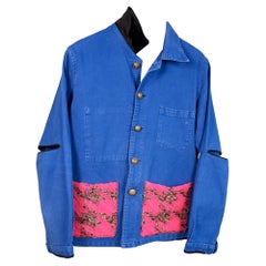 Neon Pink Gold Lurex Tweed  Jacket French Blue Work Vintage Small J Dauphin