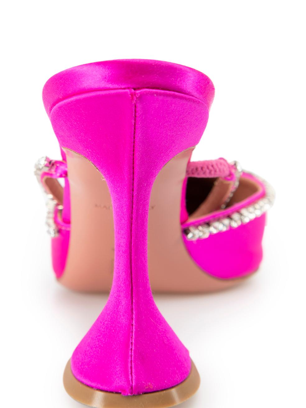 Neon Pink Satin Crystal Embellished Gilda 95 Mules Size IT 38.5 3