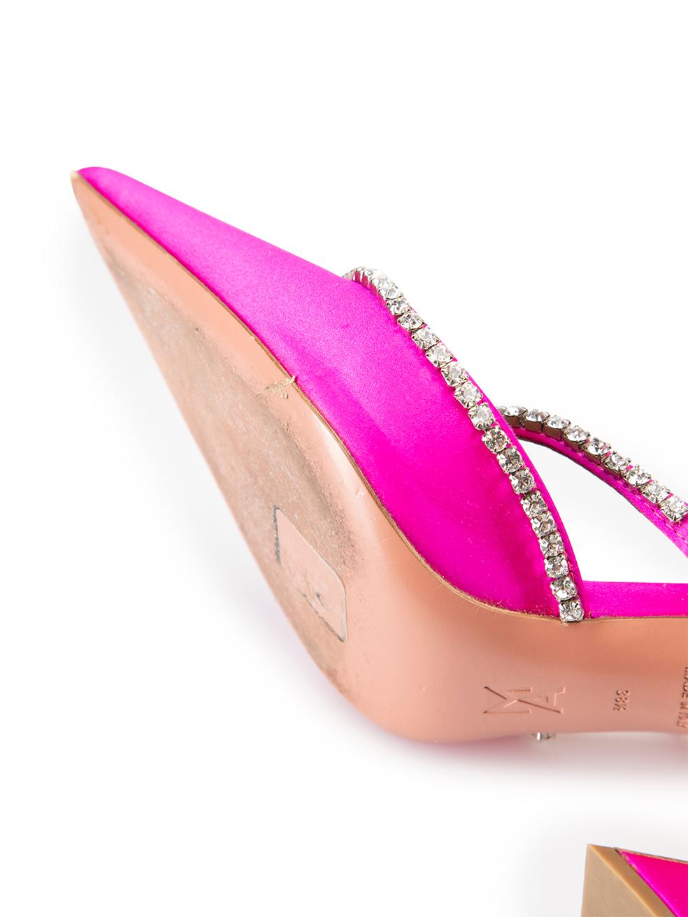 Neon Pink Satin Crystal Embellished Gilda 95 Mules Size IT 38.5 4