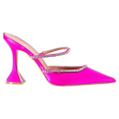 Used Neon Pink Satin Crystal Embellished Gilda 95 Mules Size IT 38.5