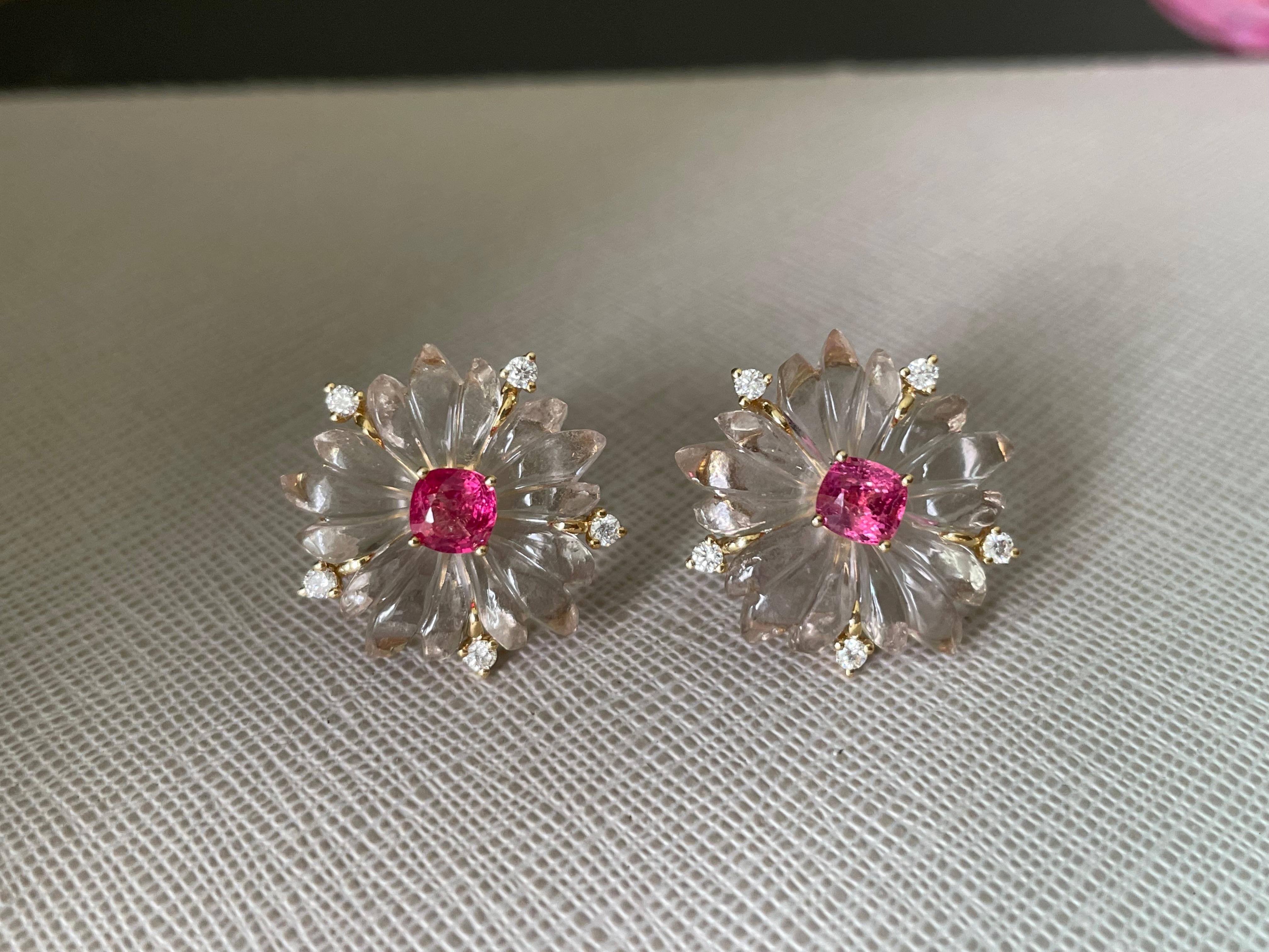 We crafted these lovely cluster flower earrings from scratch, starting with raw gemstones that were polished into fine gems with unlimited good wishes, aiming to imbue the wearer with feelings of strength, courage, and love.

Each earring is set